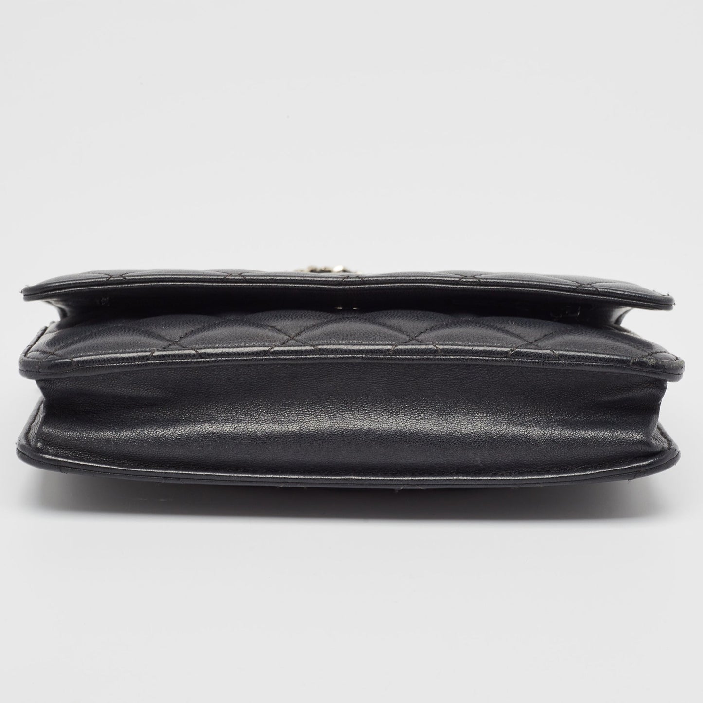 CHANEL Black Quilted Leather CC Wallet on Chain