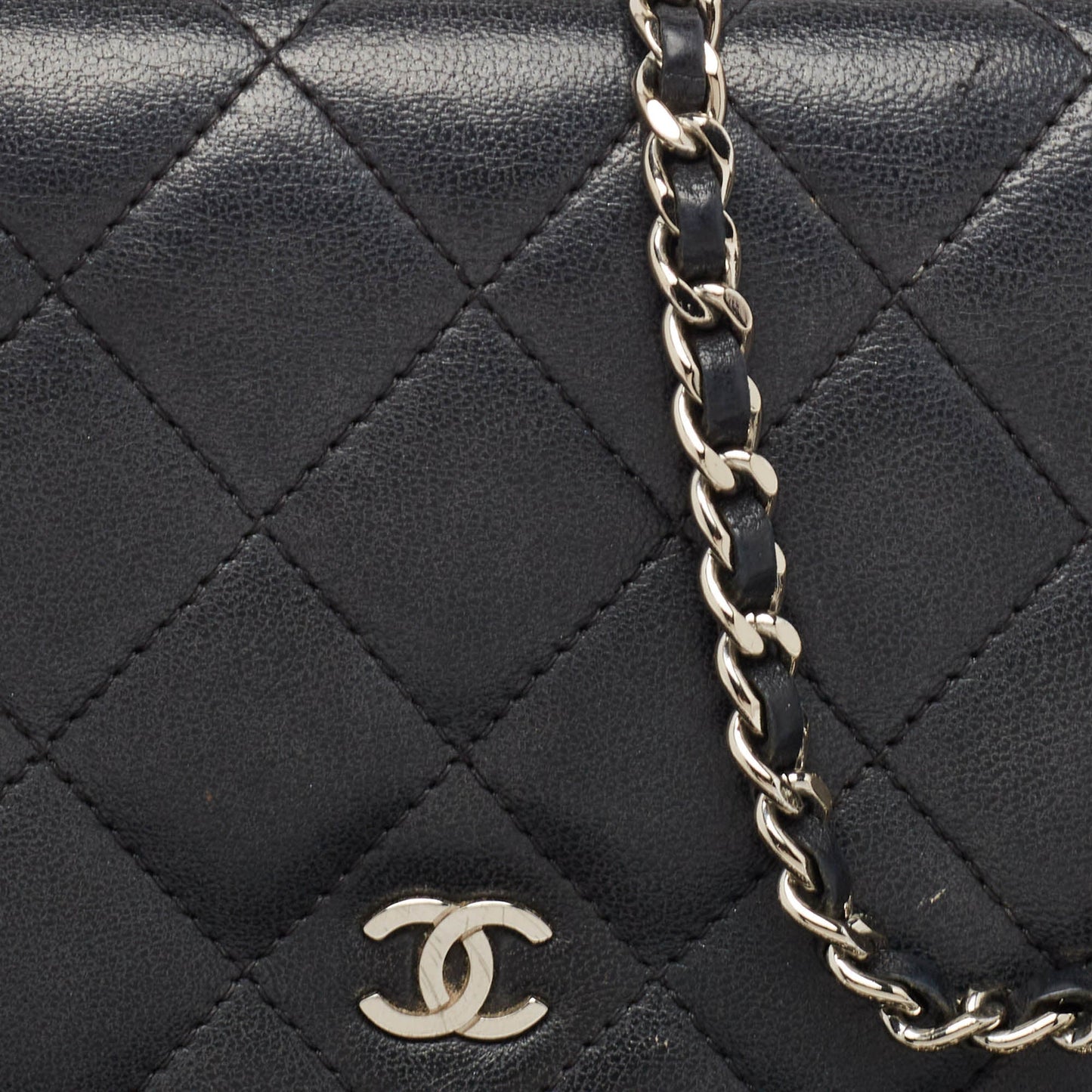 CHANEL Black Quilted Leather CC Wallet on Chain