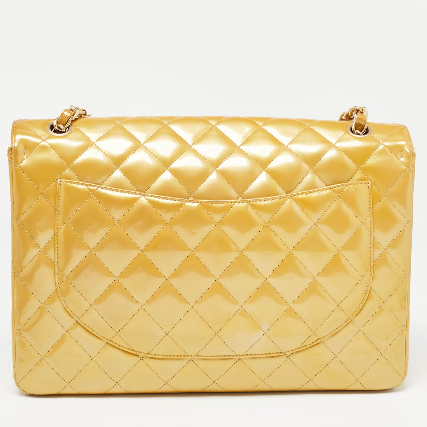 CHANEL Gold Quilted Patent Leather Maxi Classic Single Flap Bag