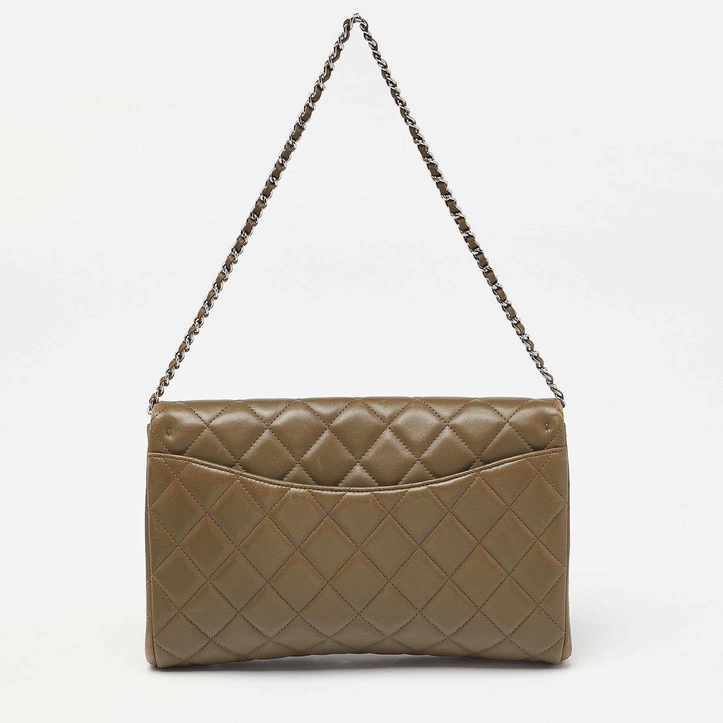 CHANEL Olive Green Quilted Leather Chain Flap Bag