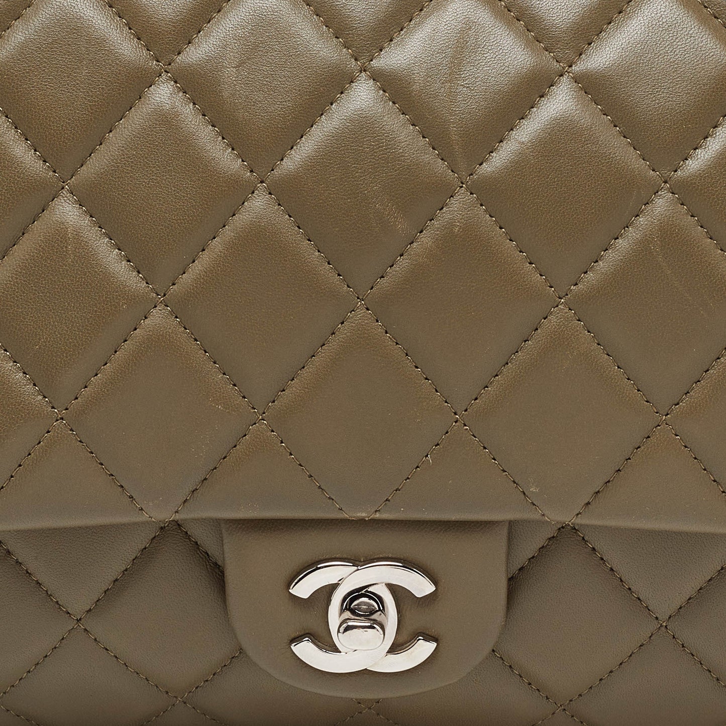 CHANEL Olive Green Quilted Leather Chain Flap Bag