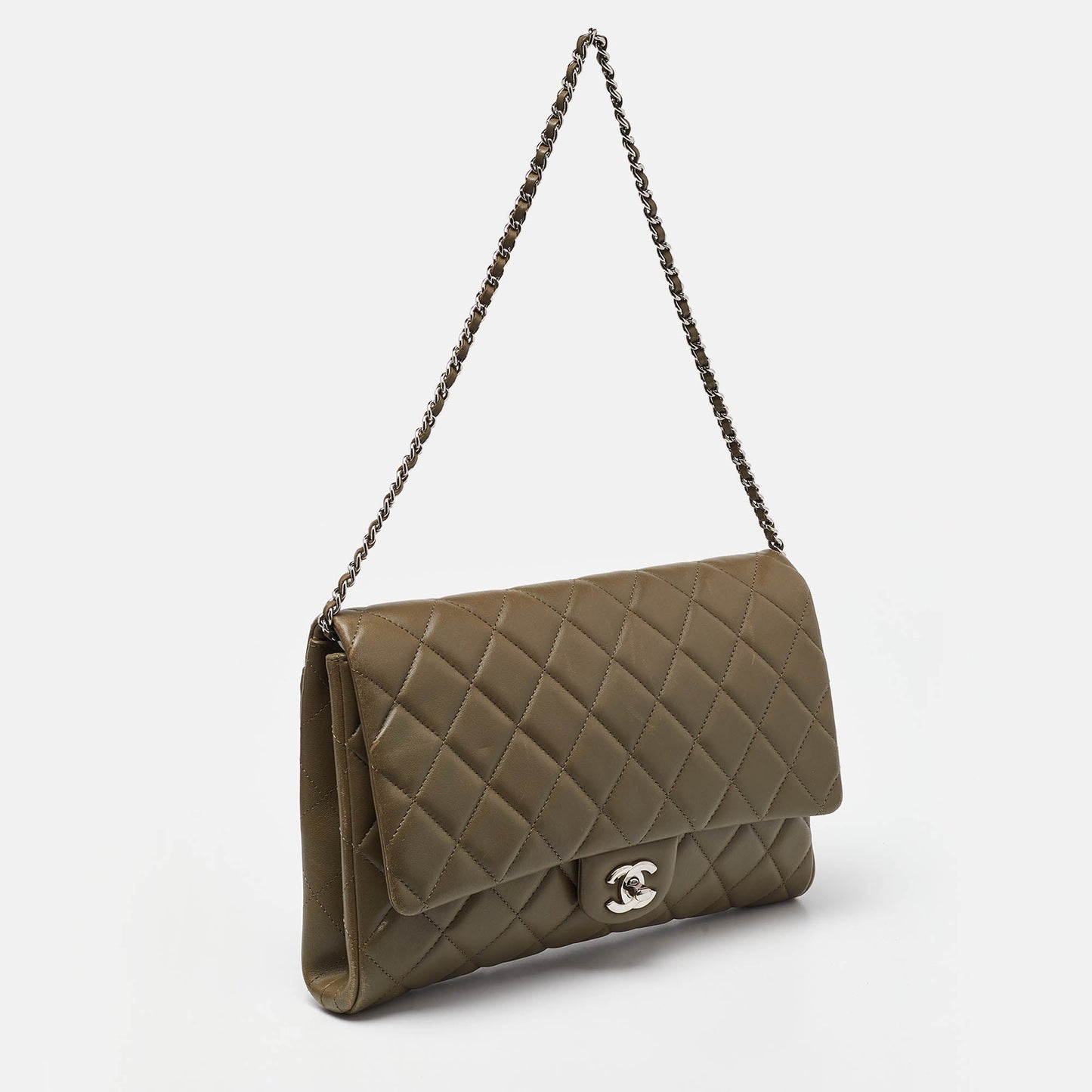 CHANEL Olive Green Quilted Leather Chain Flap Bag