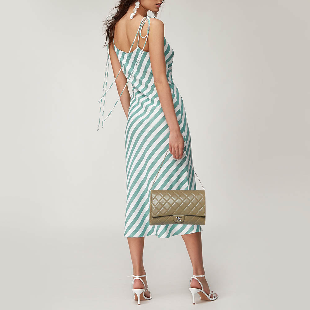 CHANEL Olive Green Quilted Leather Chain Flap Bag