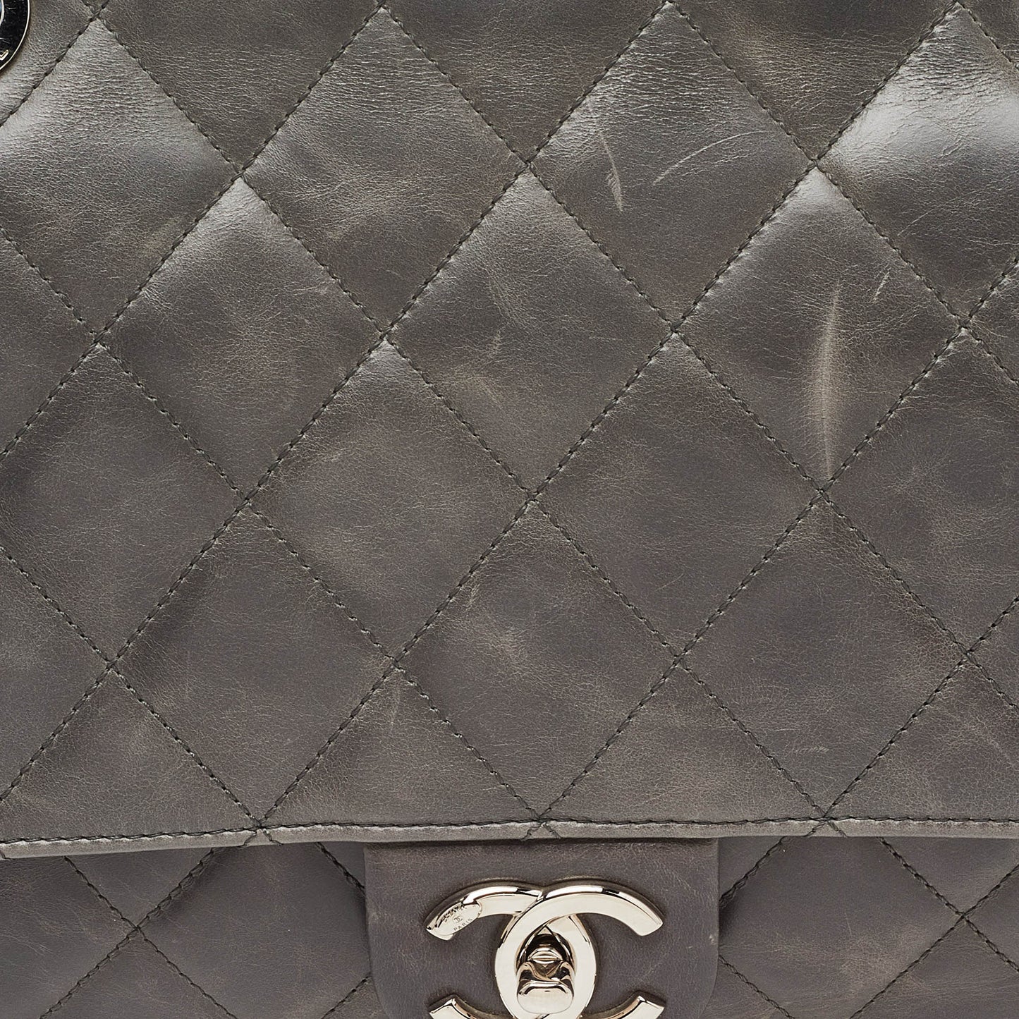 CHANEL Grey Quilted Glazed Leather Small CC Delivery Bag