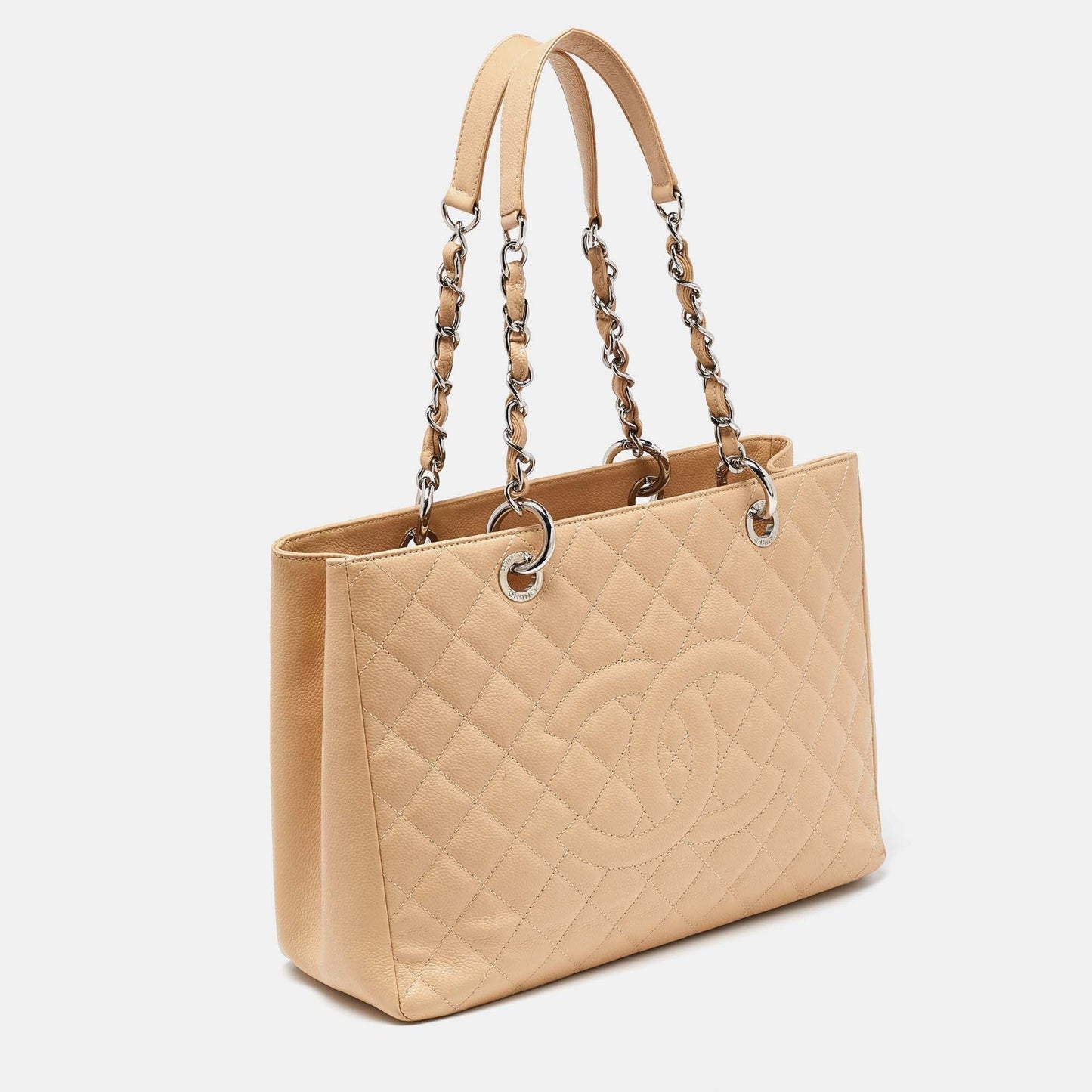 CHANEL Beige Quilted Caviar Leather Grand Shopper Tote