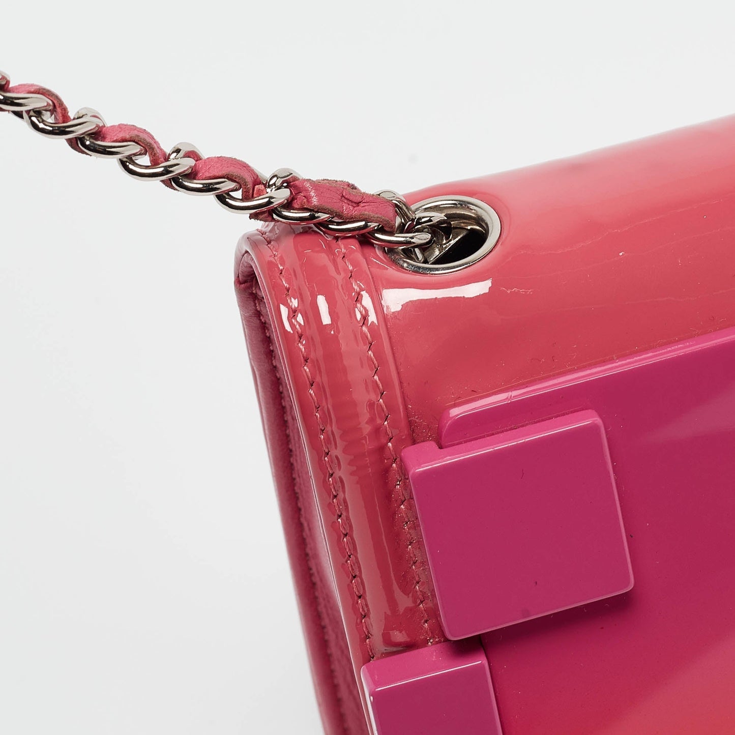 CHANEL Pink/Orange Plexiglass and Patent Leather Small Boy Brick Flap Bag