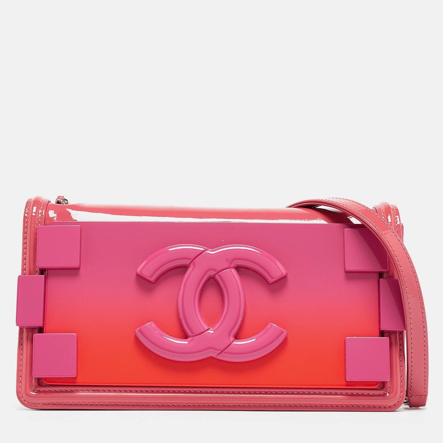 CHANEL Pink/Orange Plexiglass and Patent Leather Small Boy Brick Flap Bag
