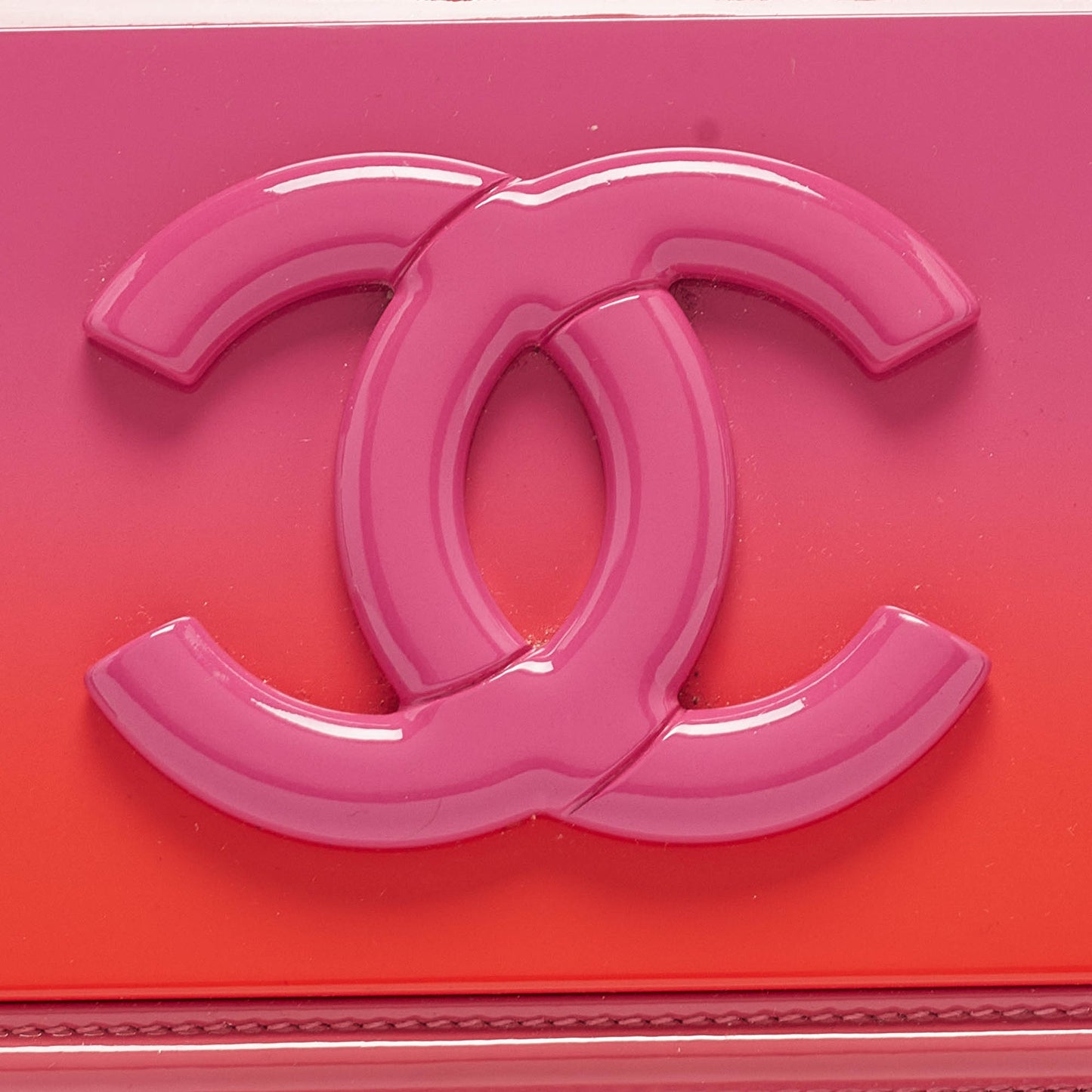 CHANEL Pink/Orange Plexiglass and Patent Leather Small Boy Brick Flap Bag