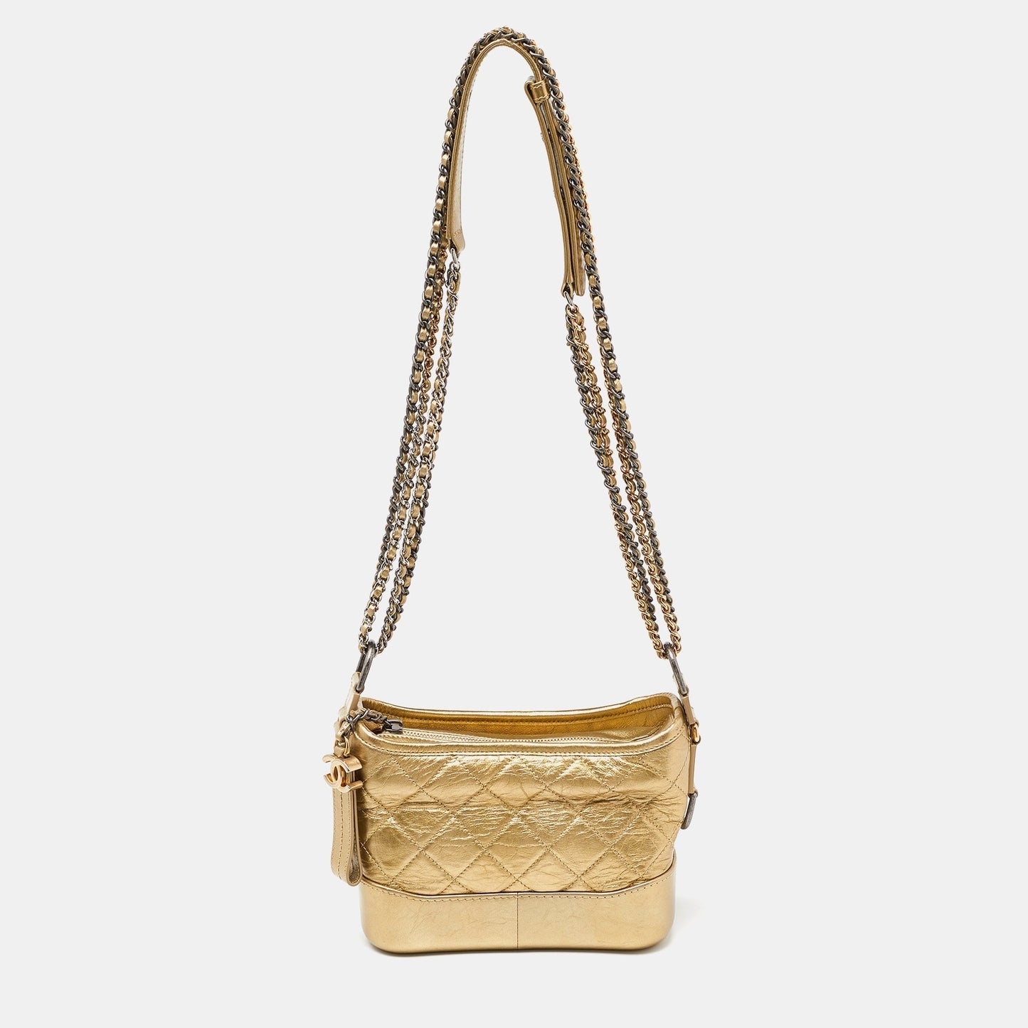 CHANEL Gold Quilted Aged Leather Small Gabrielle Hobo