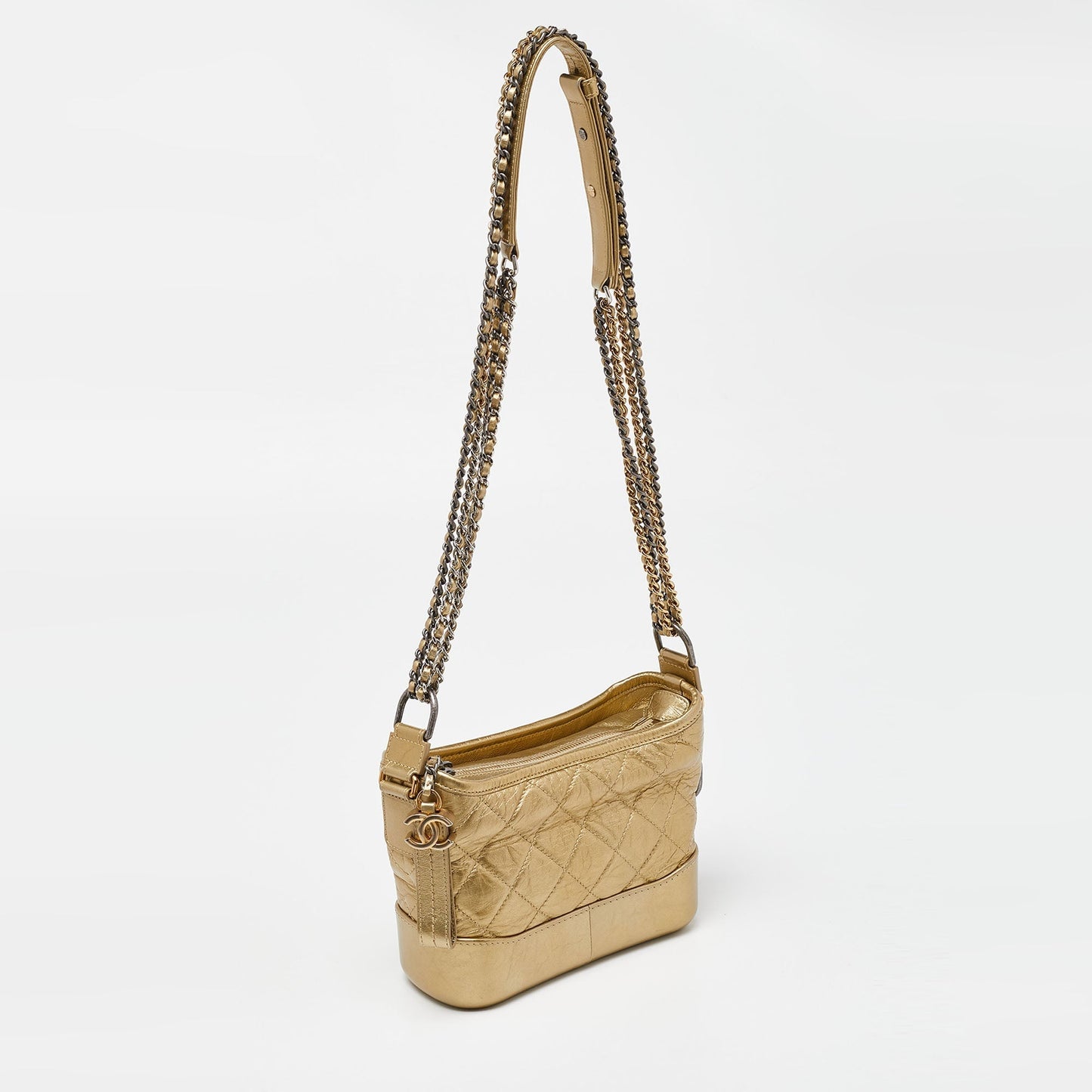 CHANEL Gold Quilted Aged Leather Small Gabrielle Hobo