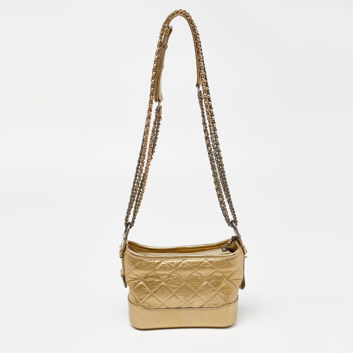 CHANEL Gold Quilted Aged Leather Small Gabrielle Hobo