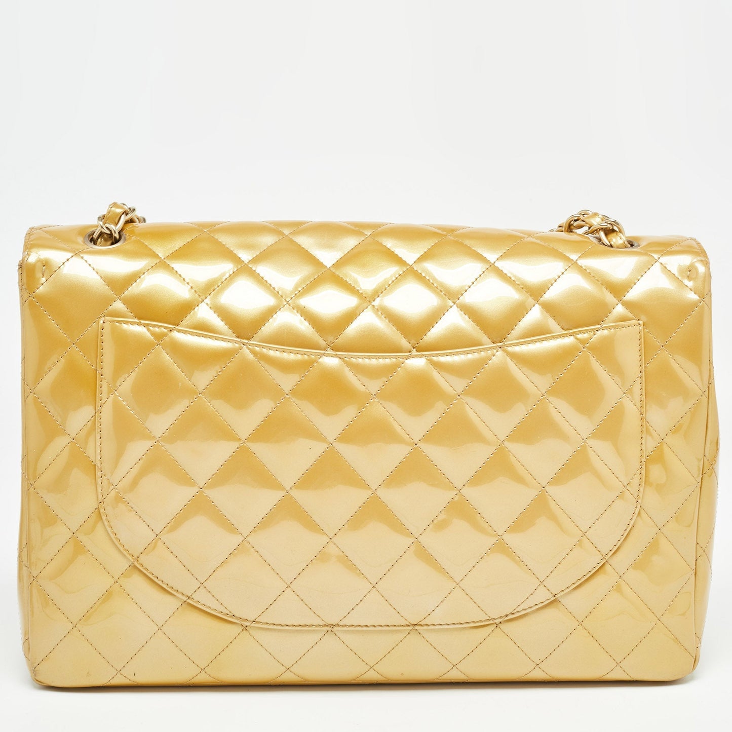 CHANEL Gold Quilted Patent Leather Maxi Classic Single Flap Bag
