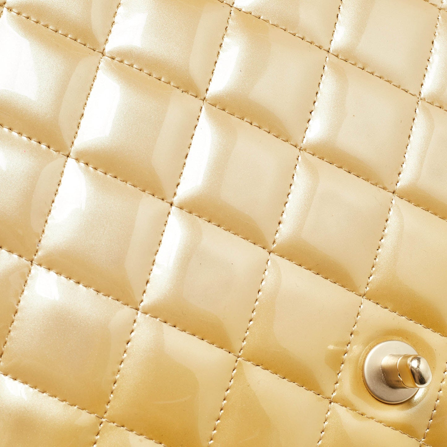 CHANEL Gold Quilted Patent Leather Maxi Classic Single Flap Bag