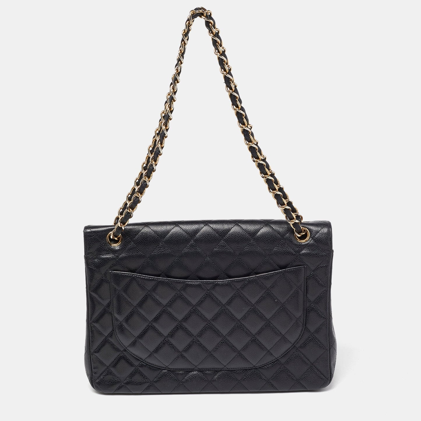 CHANEL Black Quilted Caviar Leather Maxi Classic Double Flap Bag
