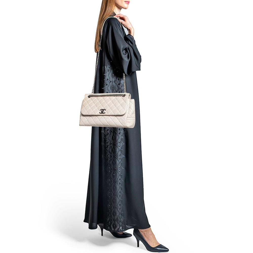 CHANEL Light Grey Quilted Leather Lady Pearly Flap Bag