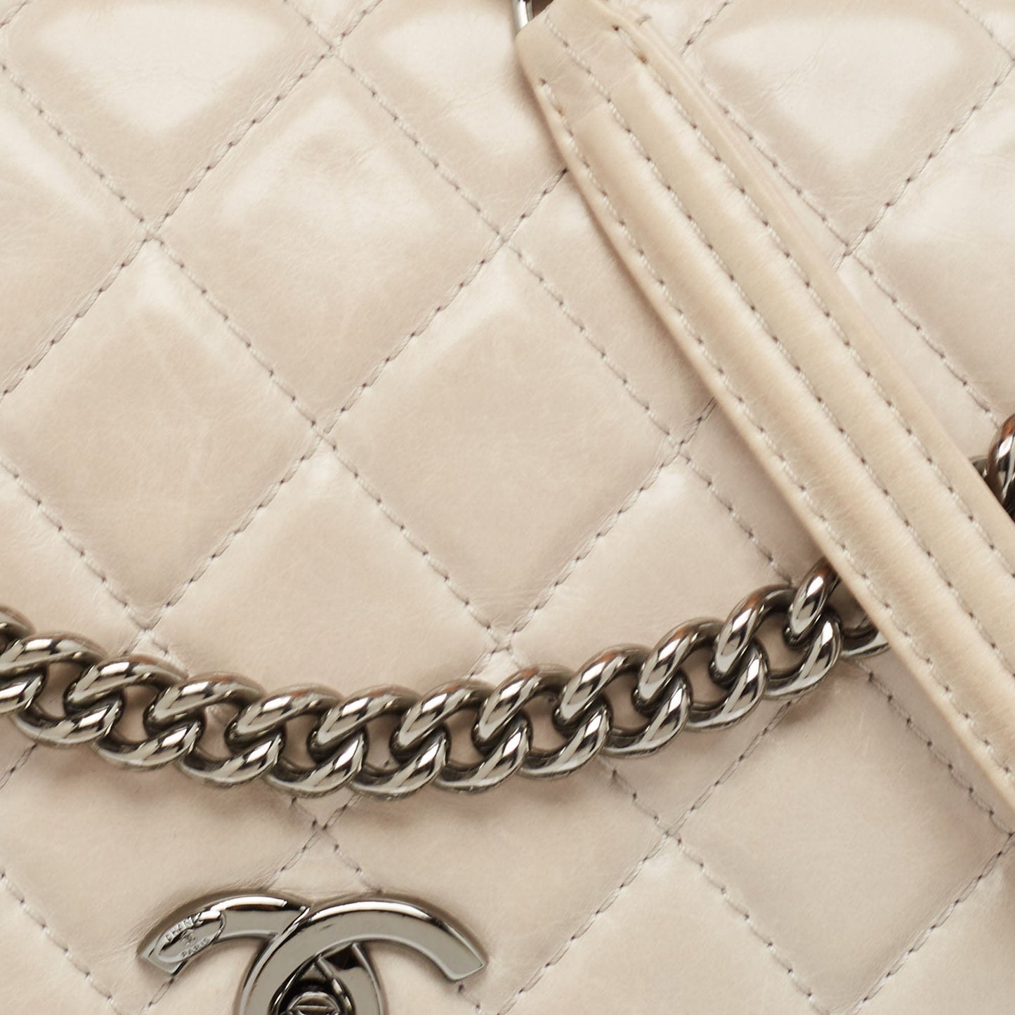 CHANEL Light Grey Quilted Leather Lady Pearly Flap Bag