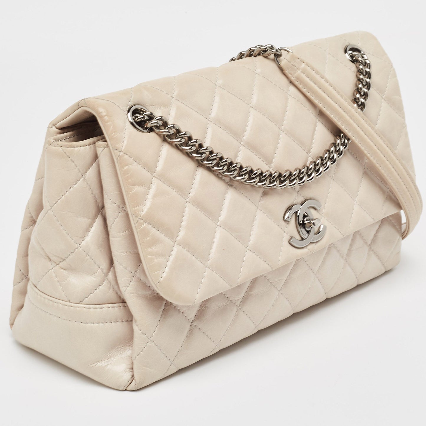 CHANEL Light Grey Quilted Leather Lady Pearly Flap Bag