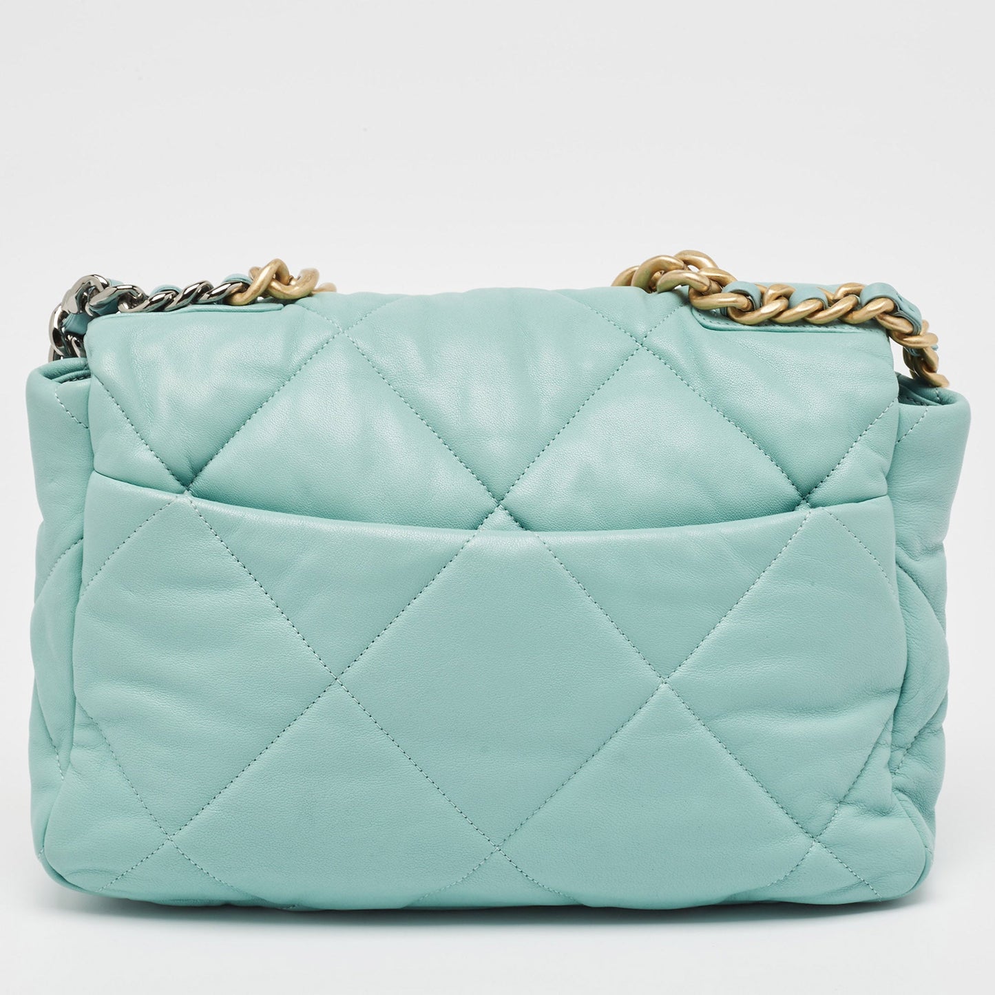 CHANEL Light Blue Quilted Leather Large 19 Flap Bag
