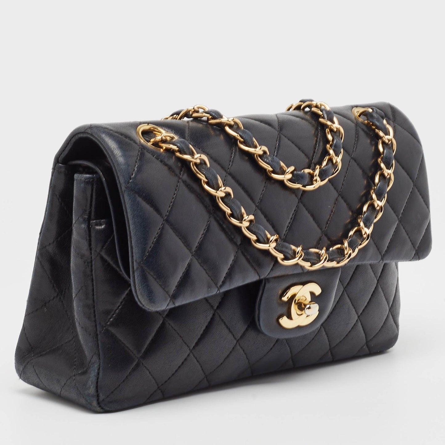 CHANEL Black Quilted Leather Small Classic Double Flap Bag