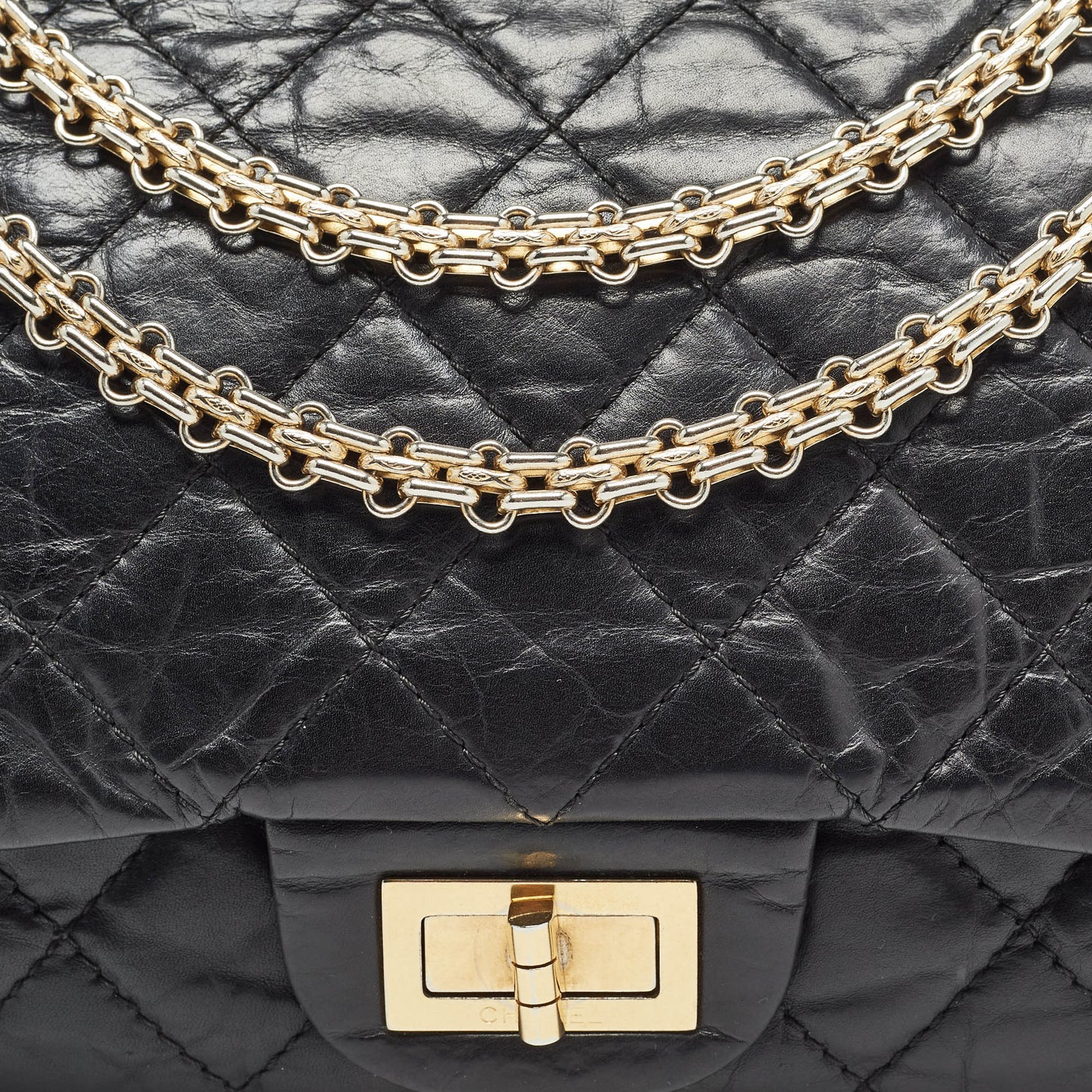 CHANEL Black Quilted Aged Leather 227 Reissue 2.55 Flap Bag