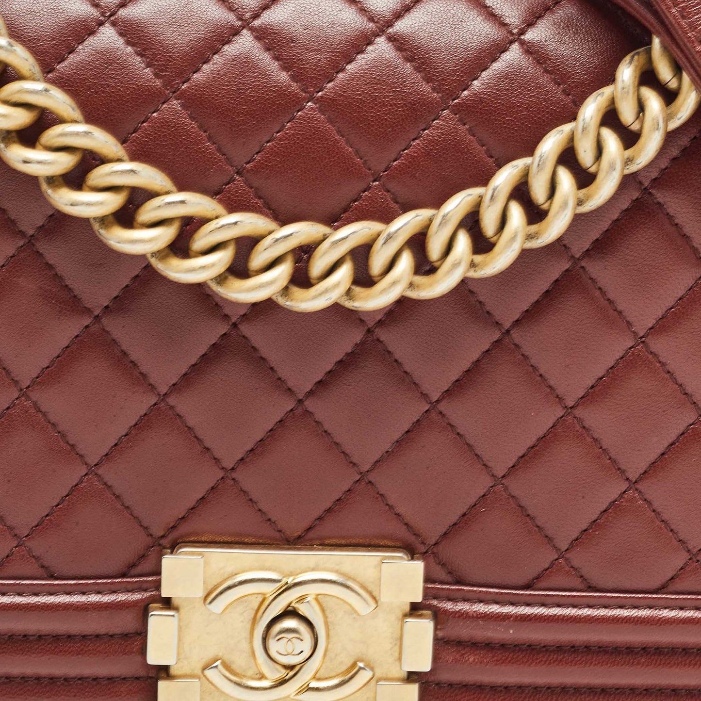CHANEL Red Quilted Leather Medium Boy Flap Bag