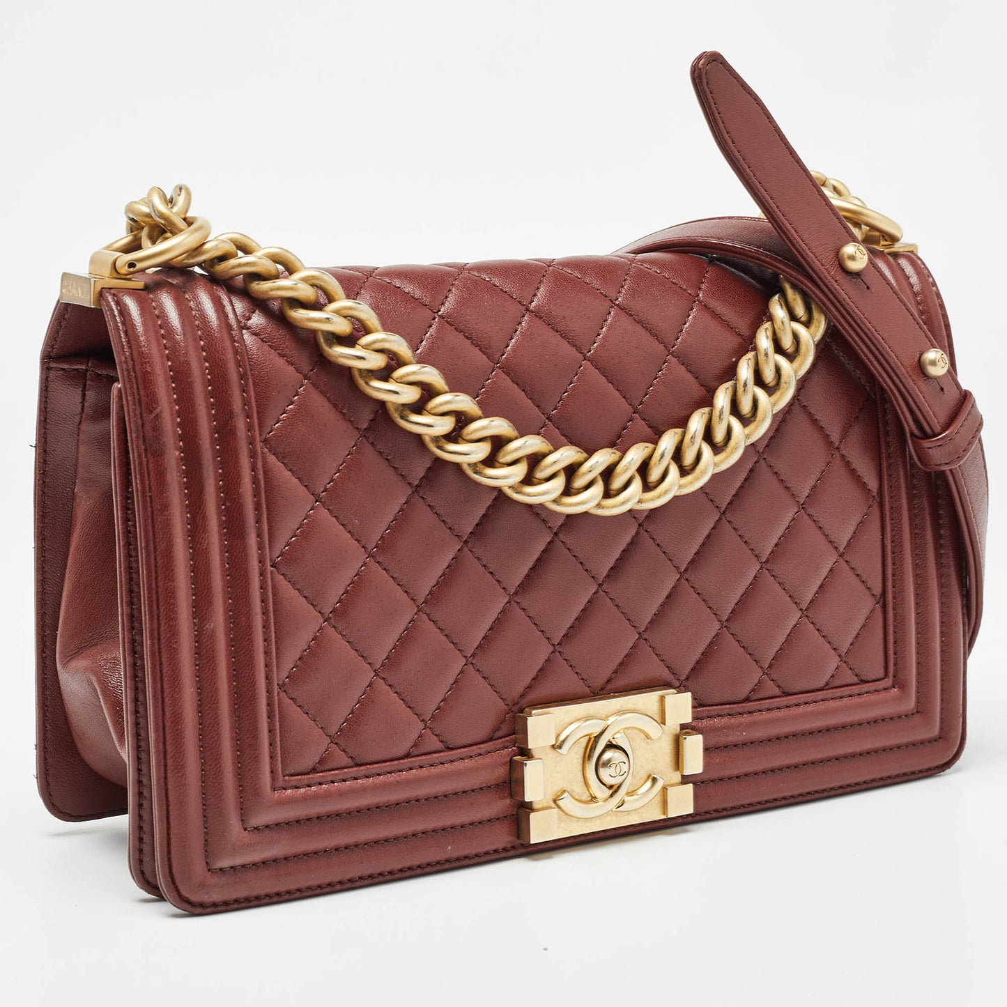 CHANEL Red Quilted Leather Medium Boy Flap Bag