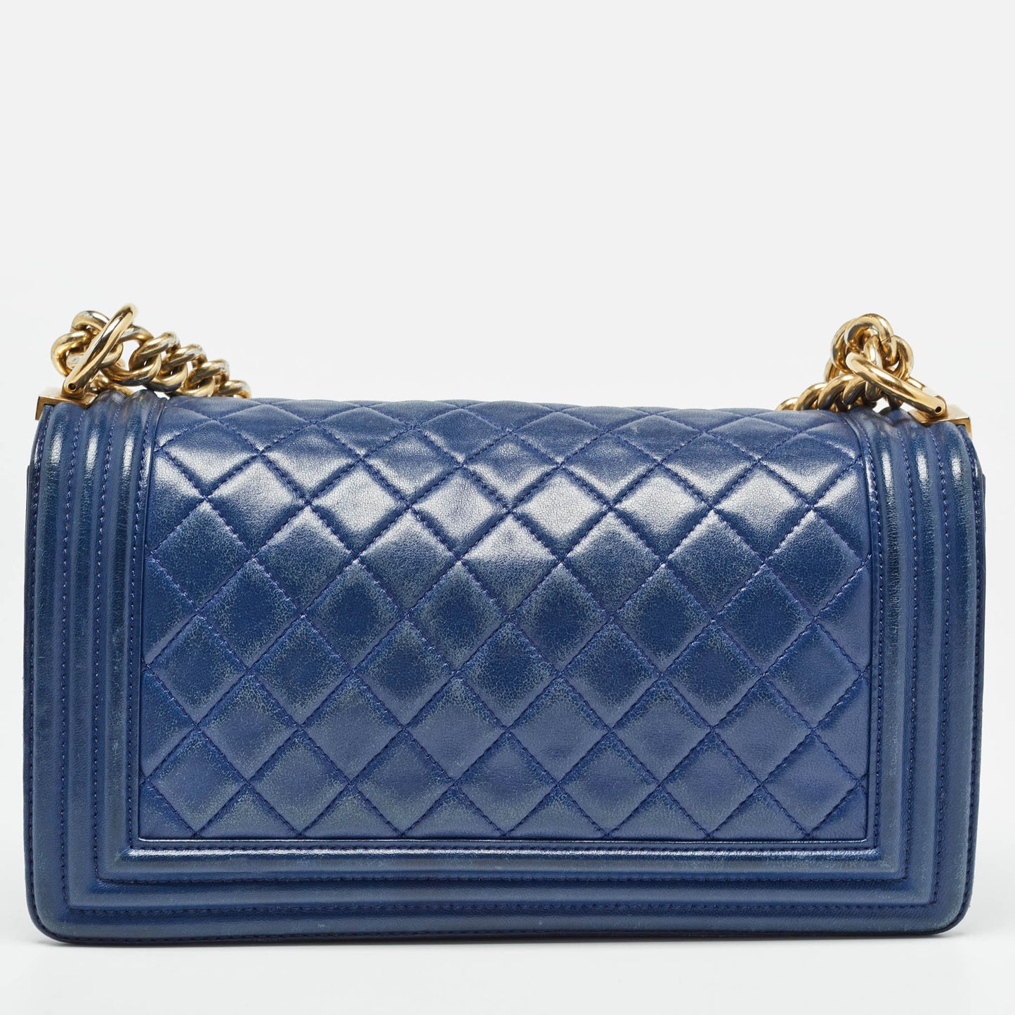 CHANEL Blue Quilted Leather Medium Boy Flap Bag