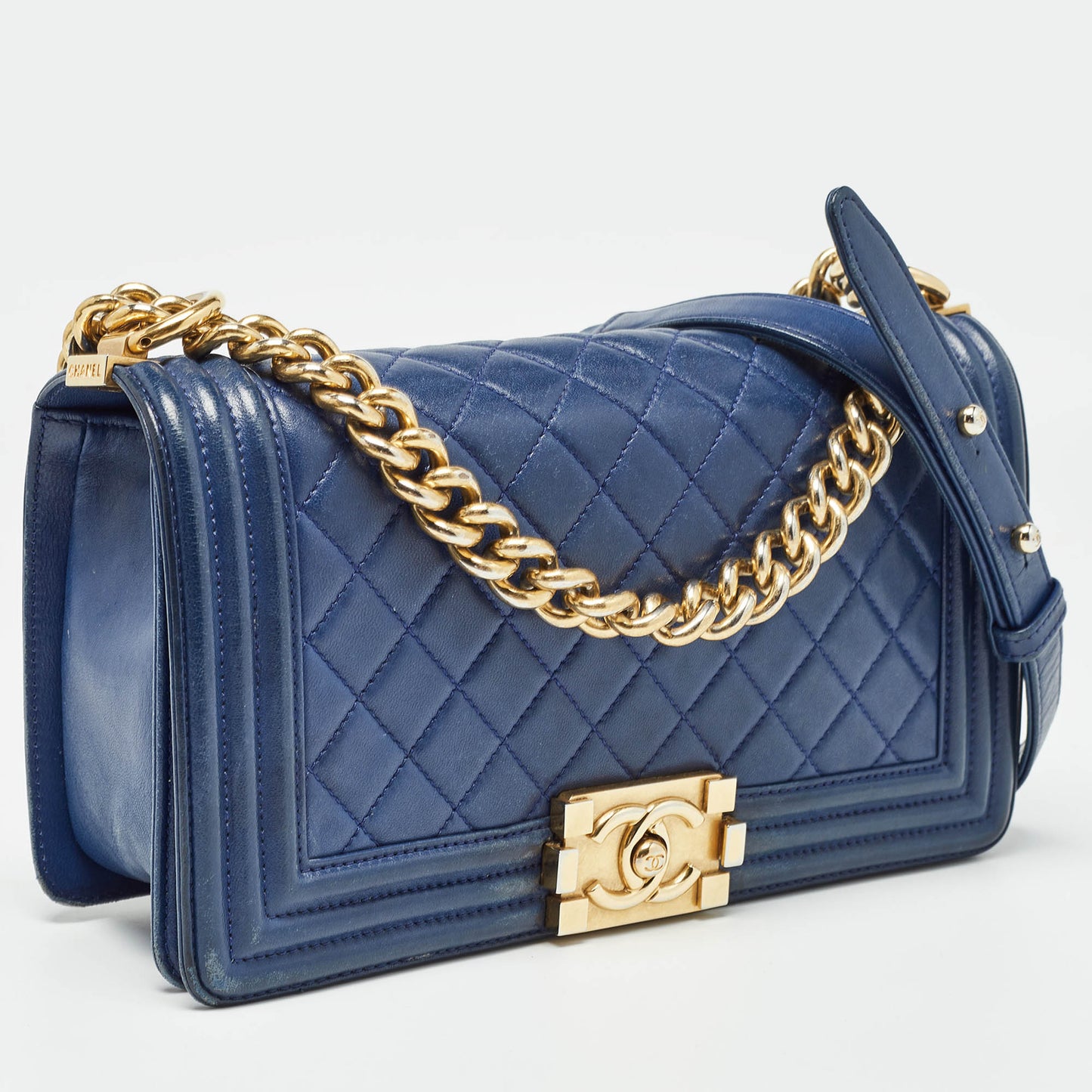 CHANEL Blue Quilted Leather Medium Boy Flap Bag