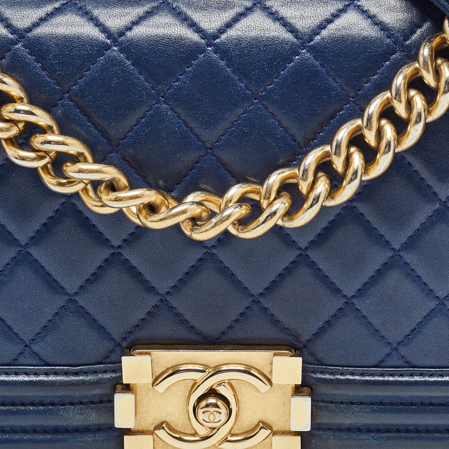 CHANEL Blue Quilted Leather Medium Boy Flap Bag
