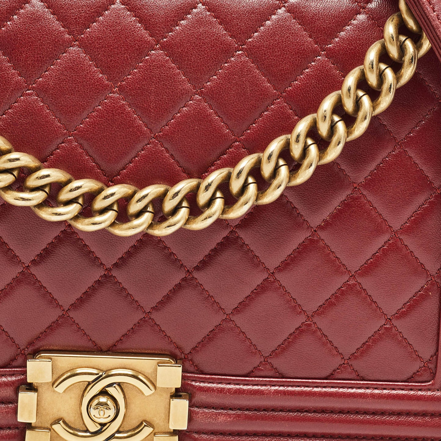 CHANEL Red Quilted Leather New Medium Boy Bag