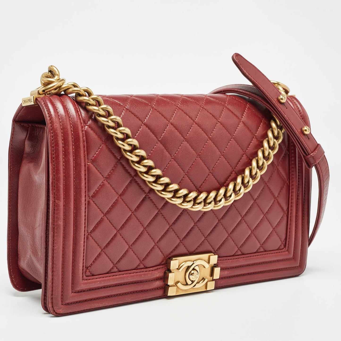 CHANEL Red Quilted Leather New Medium Boy Bag