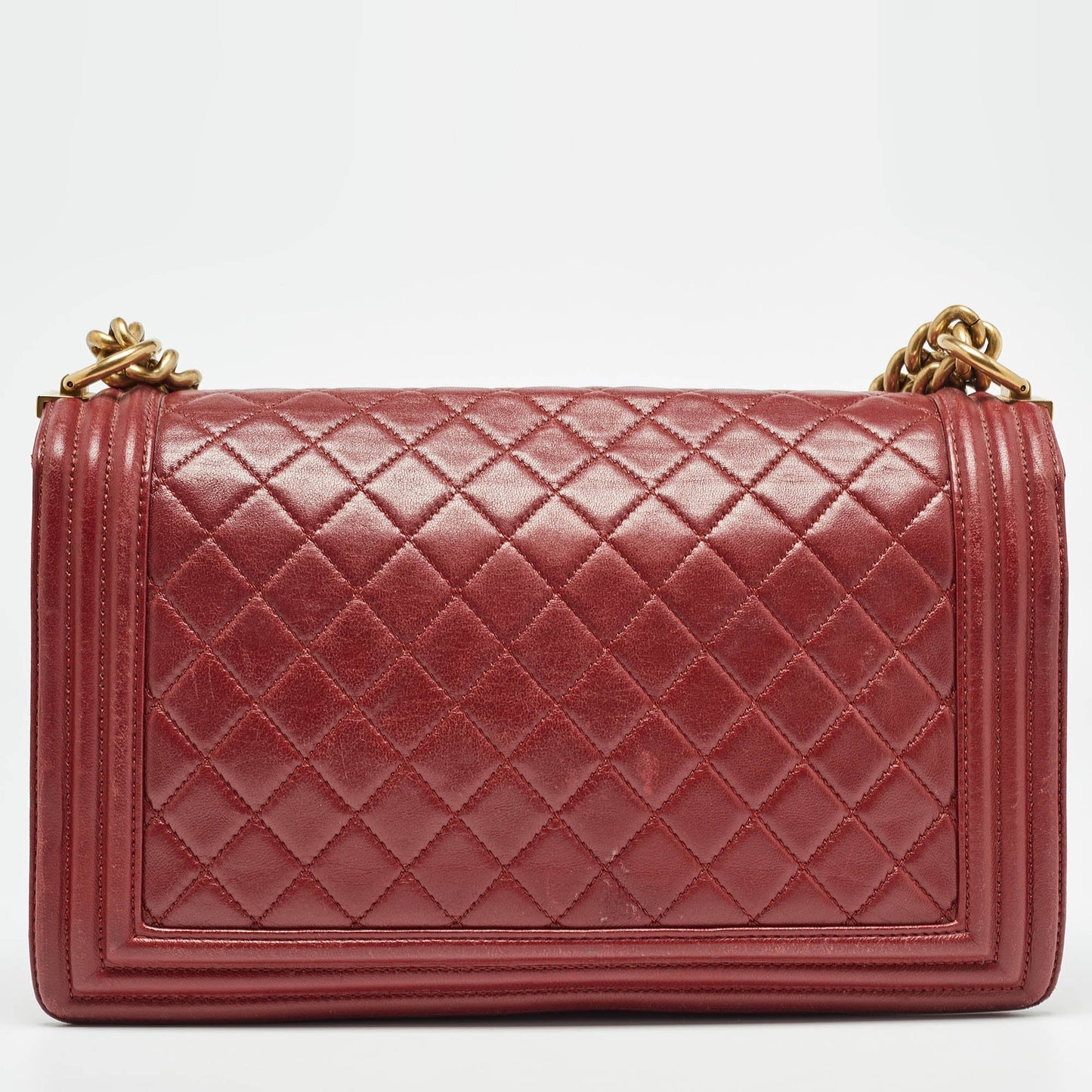CHANEL Red Quilted Leather New Medium Boy Bag