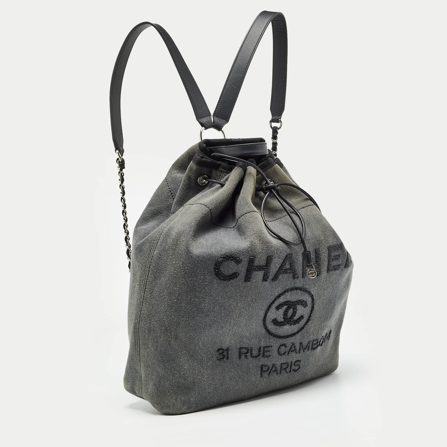 CHANEL Dark Grey Denim Sequins Deauville Backpack