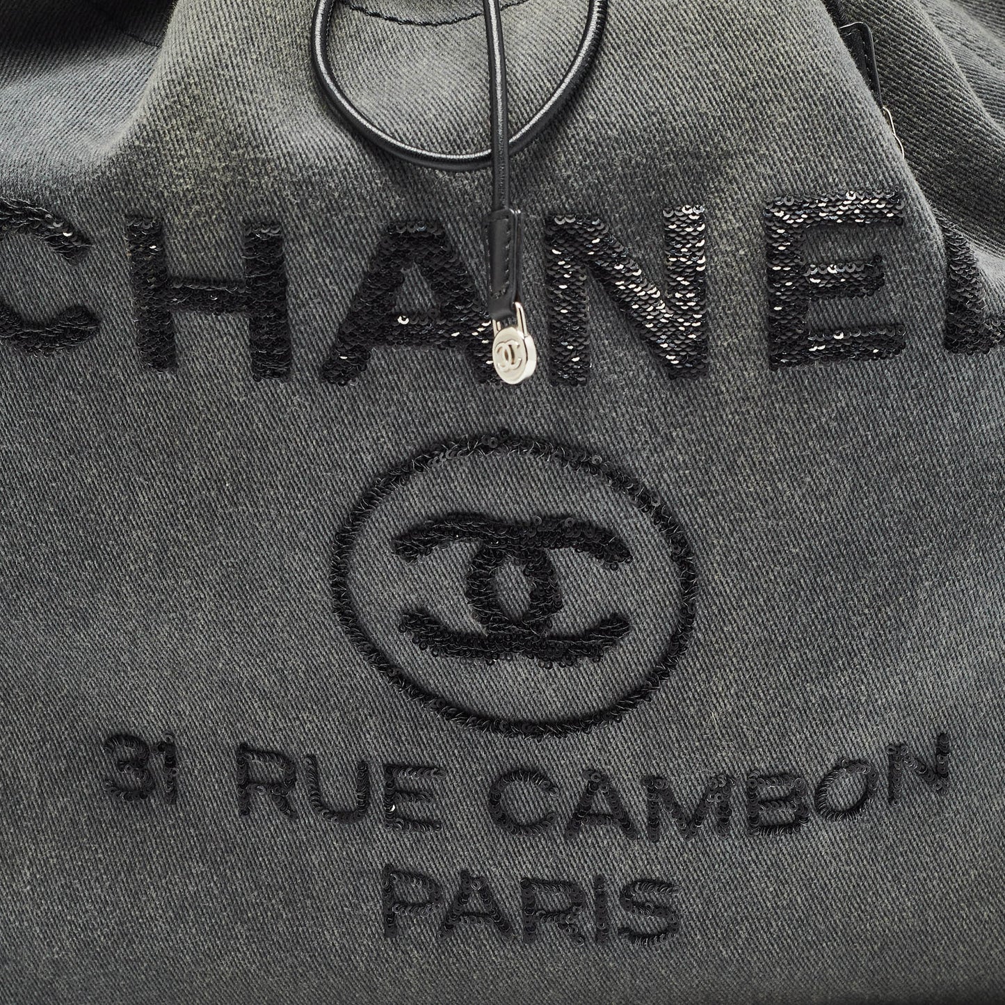 CHANEL Dark Grey Denim Sequins Deauville Backpack