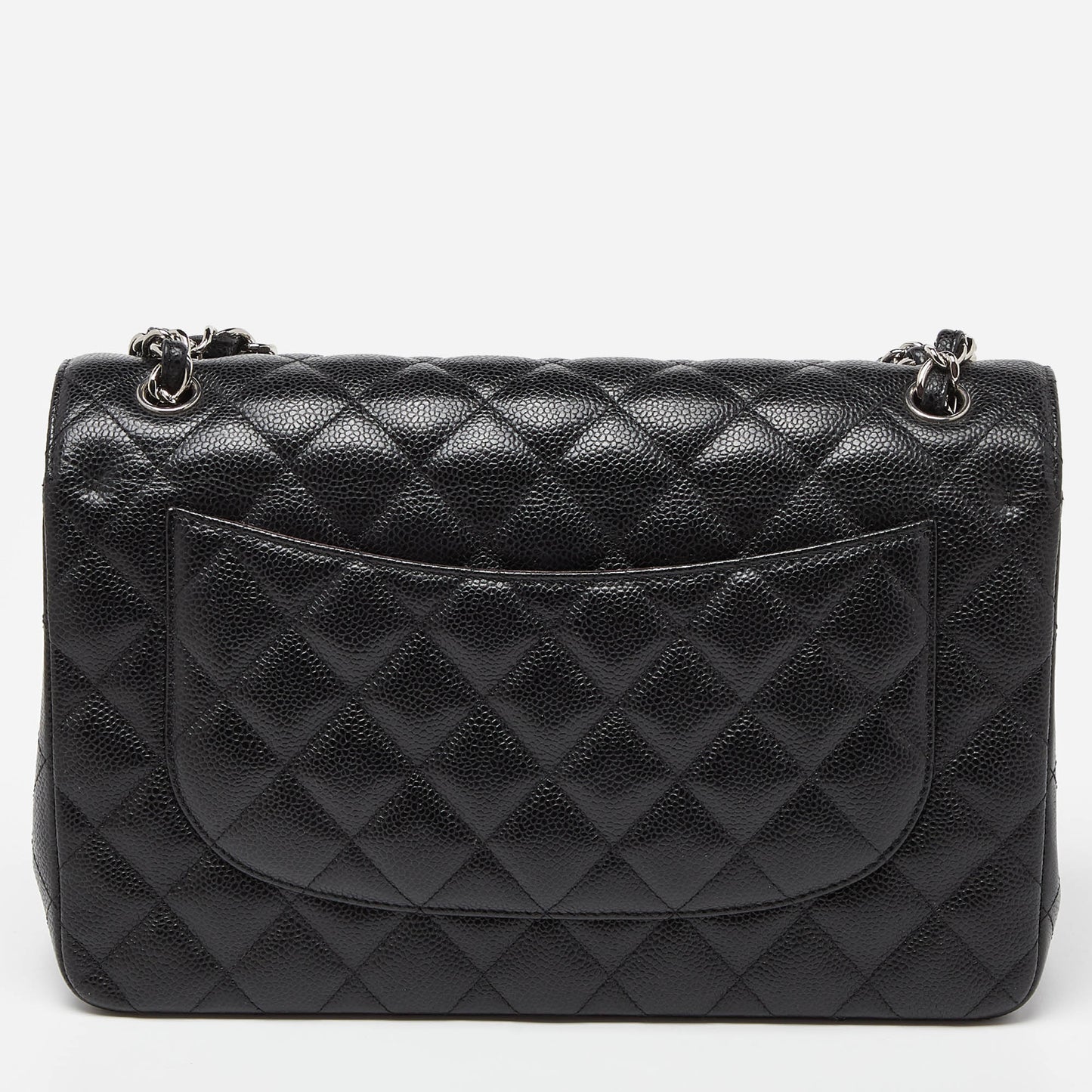 CHANEL Black Caviar Quilted Leather Jumbo Classic Double Flap Bag