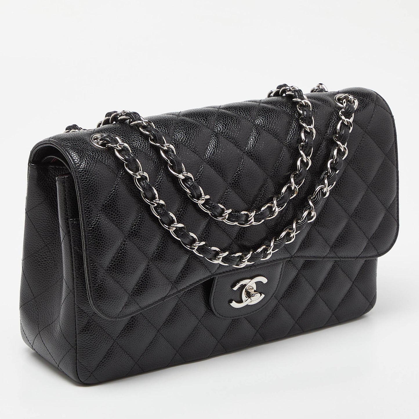 CHANEL Black Caviar Quilted Leather Jumbo Classic Double Flap Bag