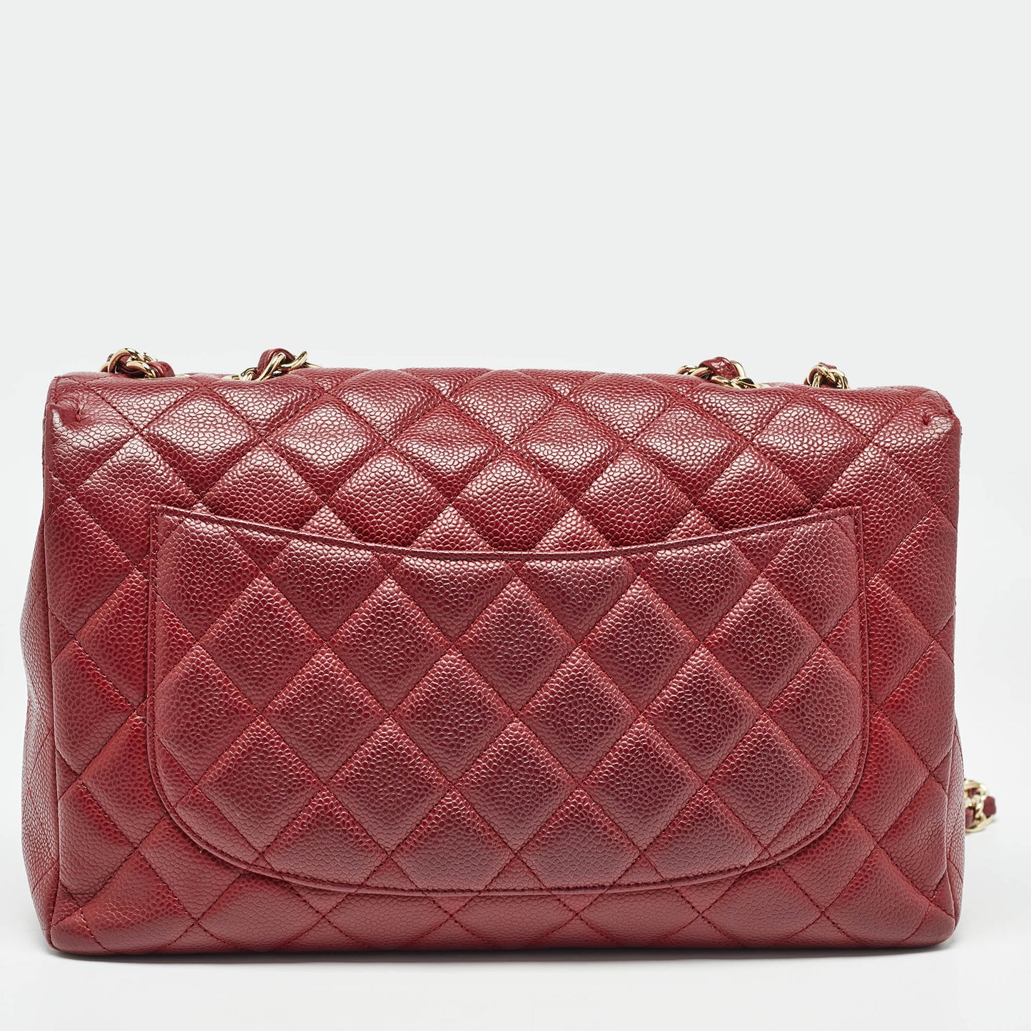 CHANEL Red Quilted Caviar Leather Jumbo Classic Single Flap Bag