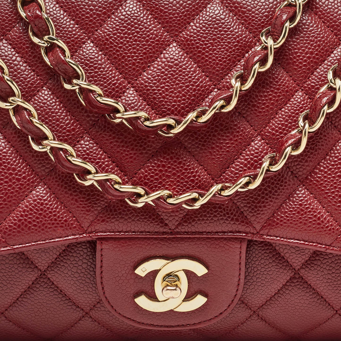 CHANEL Red Quilted Caviar Leather Jumbo Classic Single Flap Bag