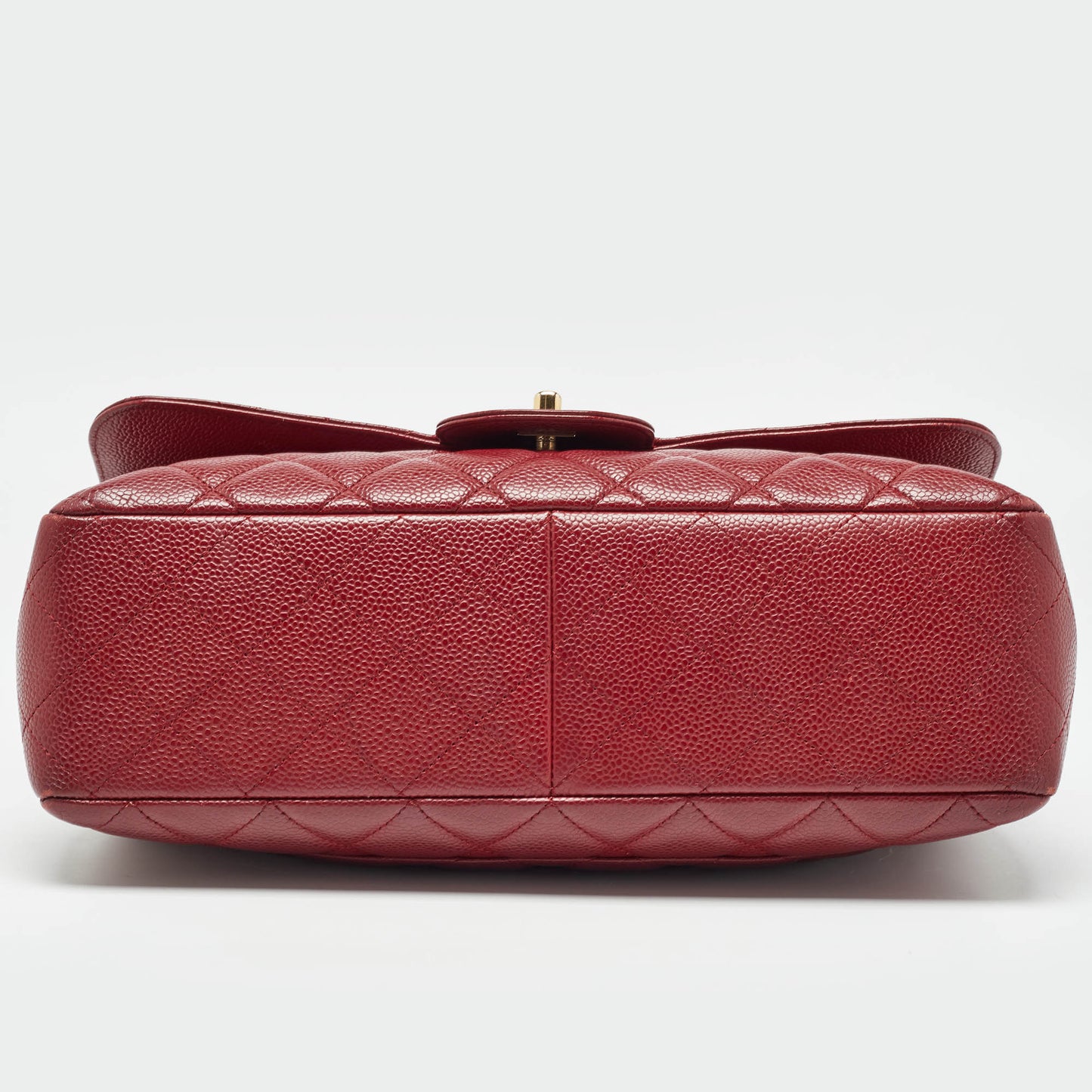 CHANEL Red Quilted Caviar Leather Jumbo Classic Single Flap Bag
