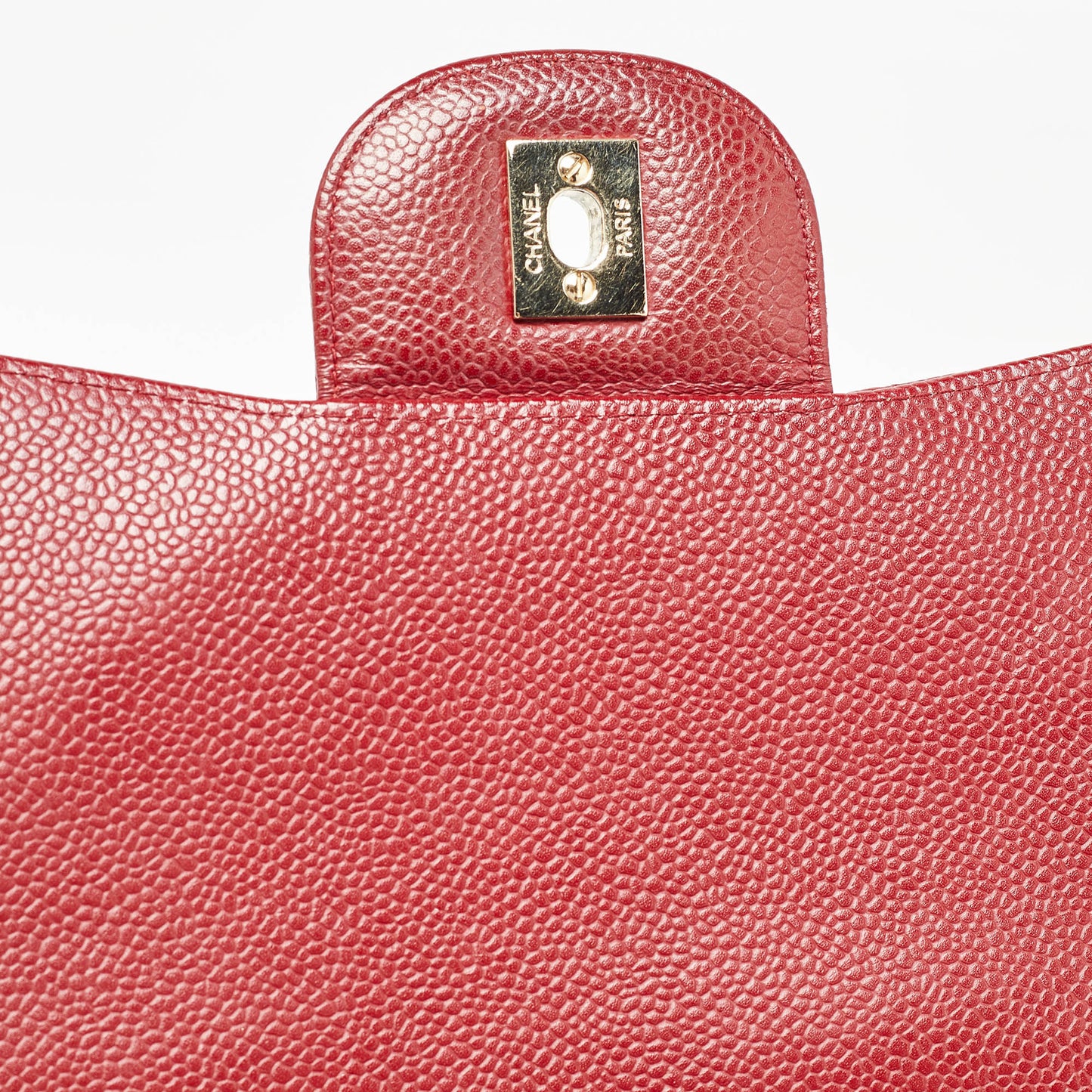 CHANEL Red Quilted Caviar Leather Jumbo Classic Single Flap Bag