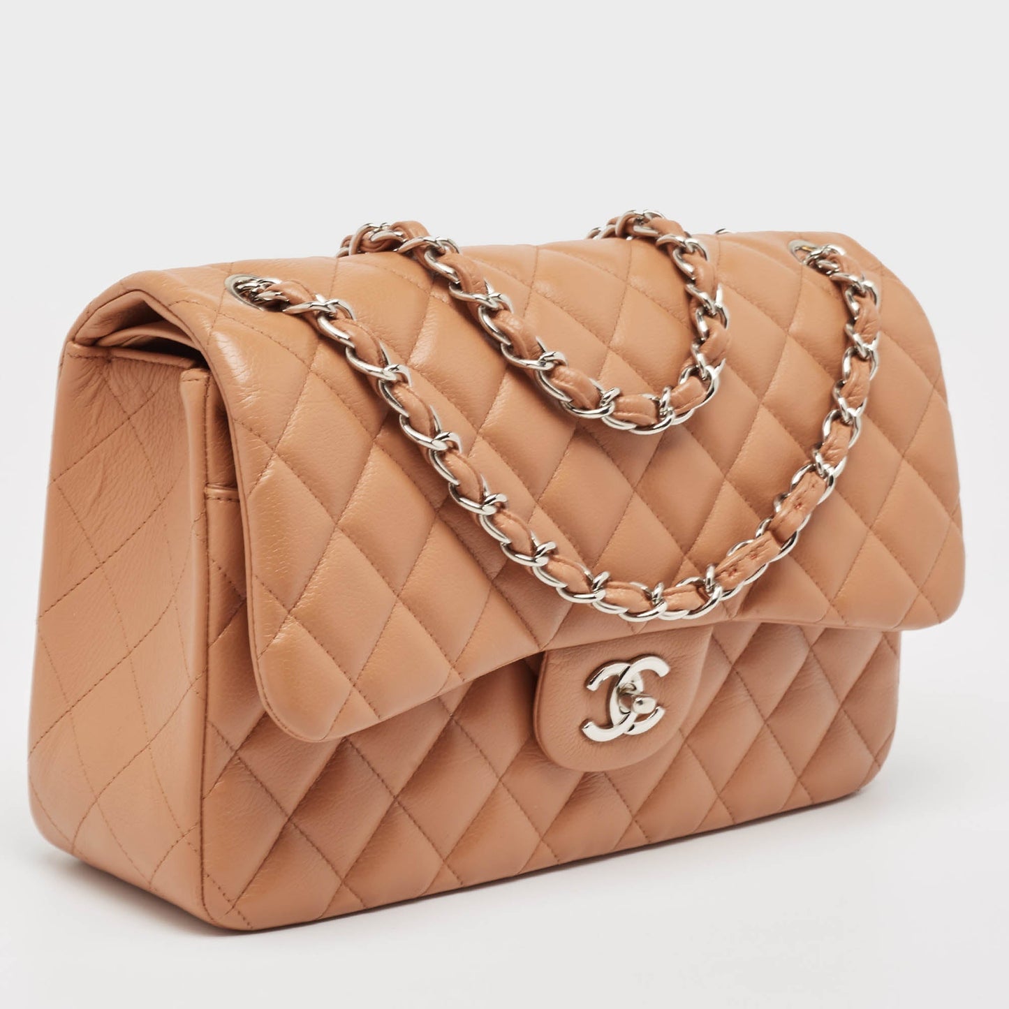 CHANEL Brown Quilted Leather Jumbo Classic Double Flap Bag