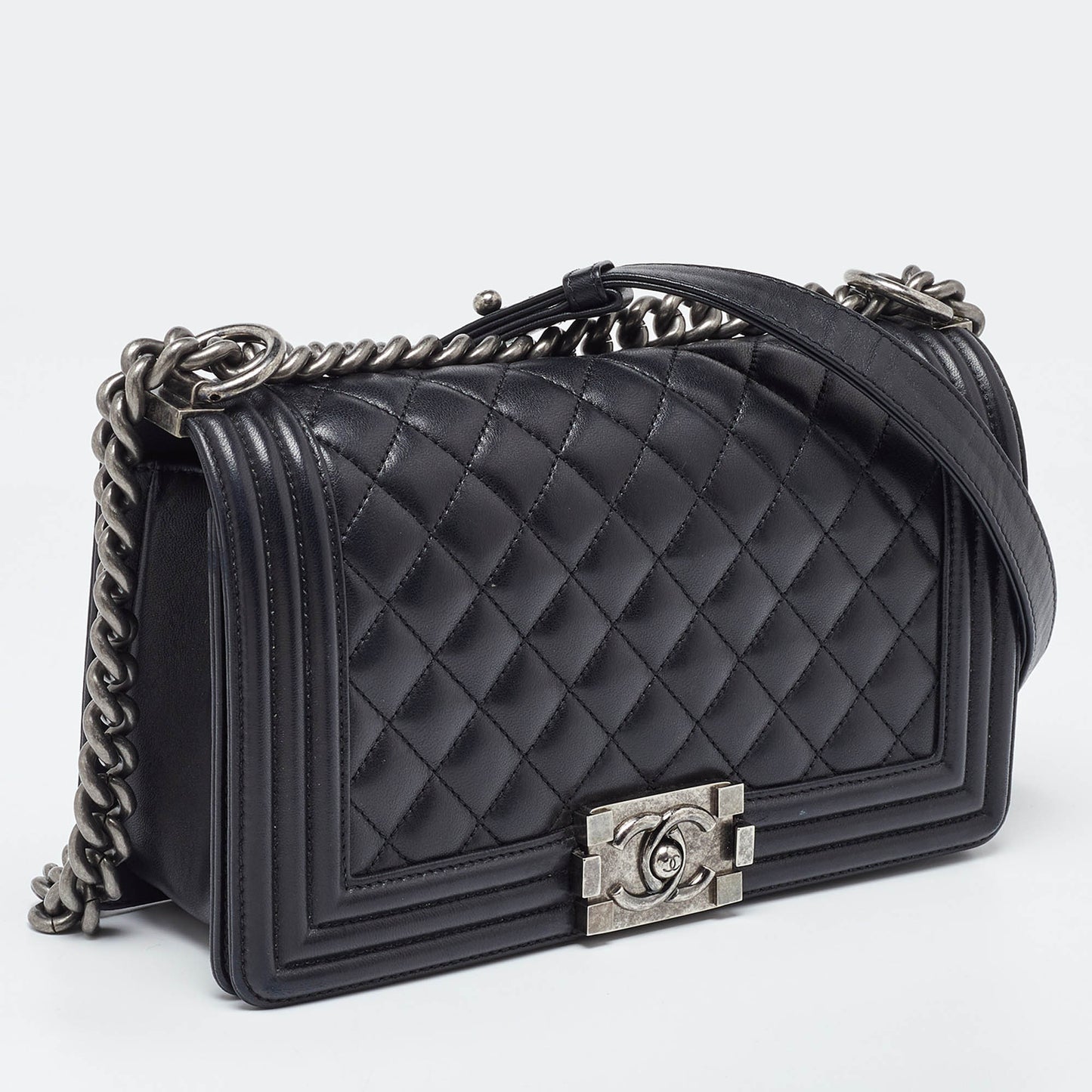 CHANEL Black Quilted Leather Medium Boy Flap Bag
