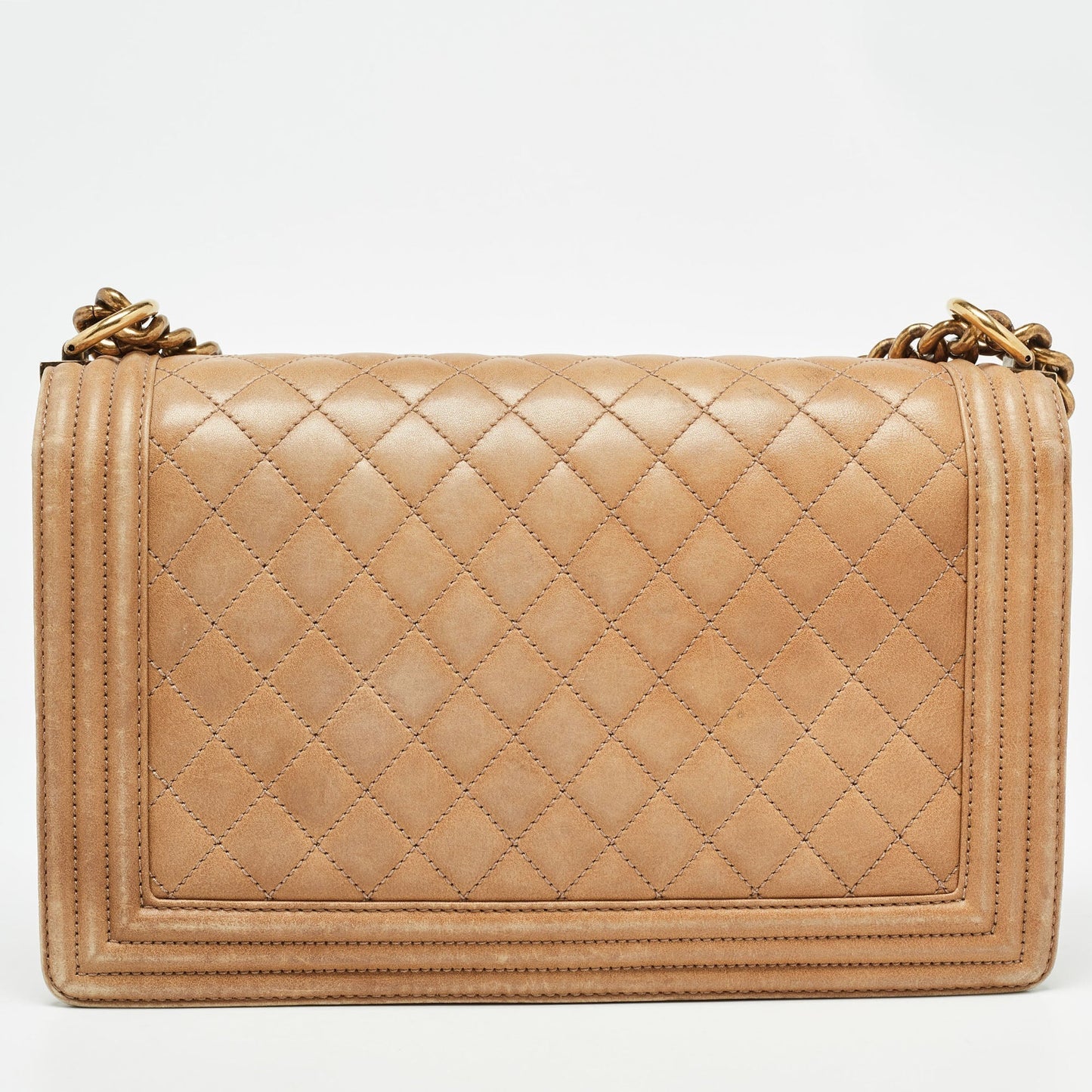 CHANEL Brown Marble Effect Quilted Leather New Medium Boy Flap Bag
