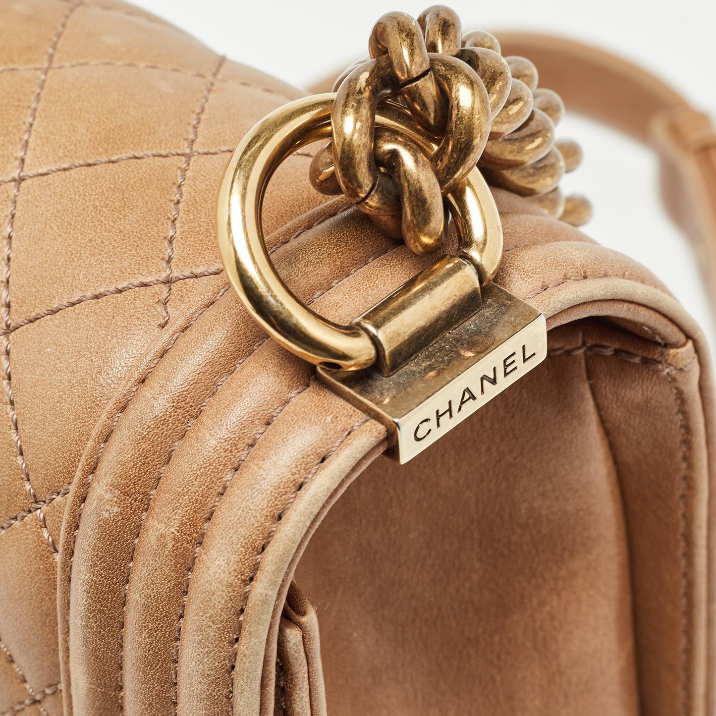 CHANEL Brown Marble Effect Quilted Leather New Medium Boy Flap Bag