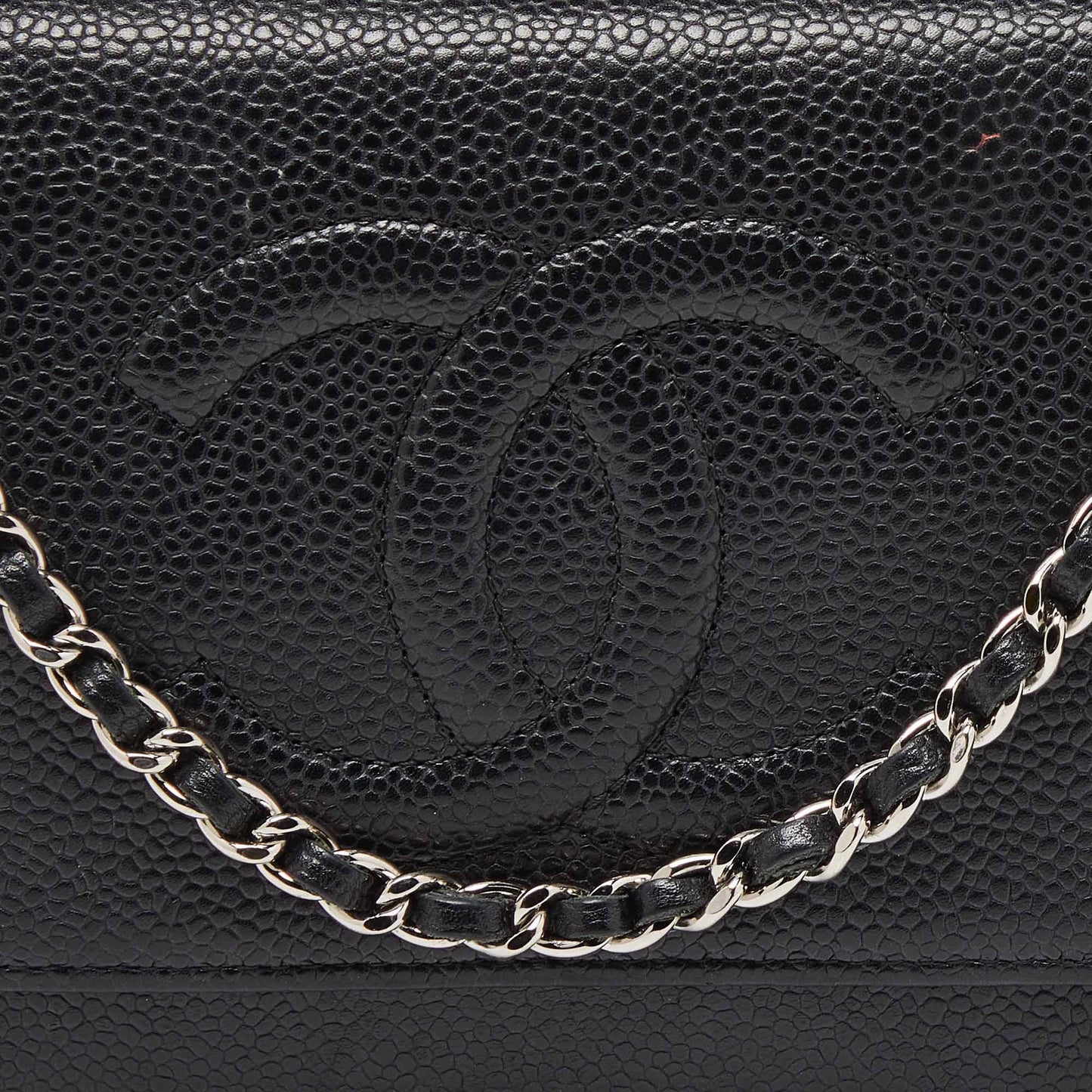 CHANEL Black Quilted Caviar Leather Classic Wallet On Chain