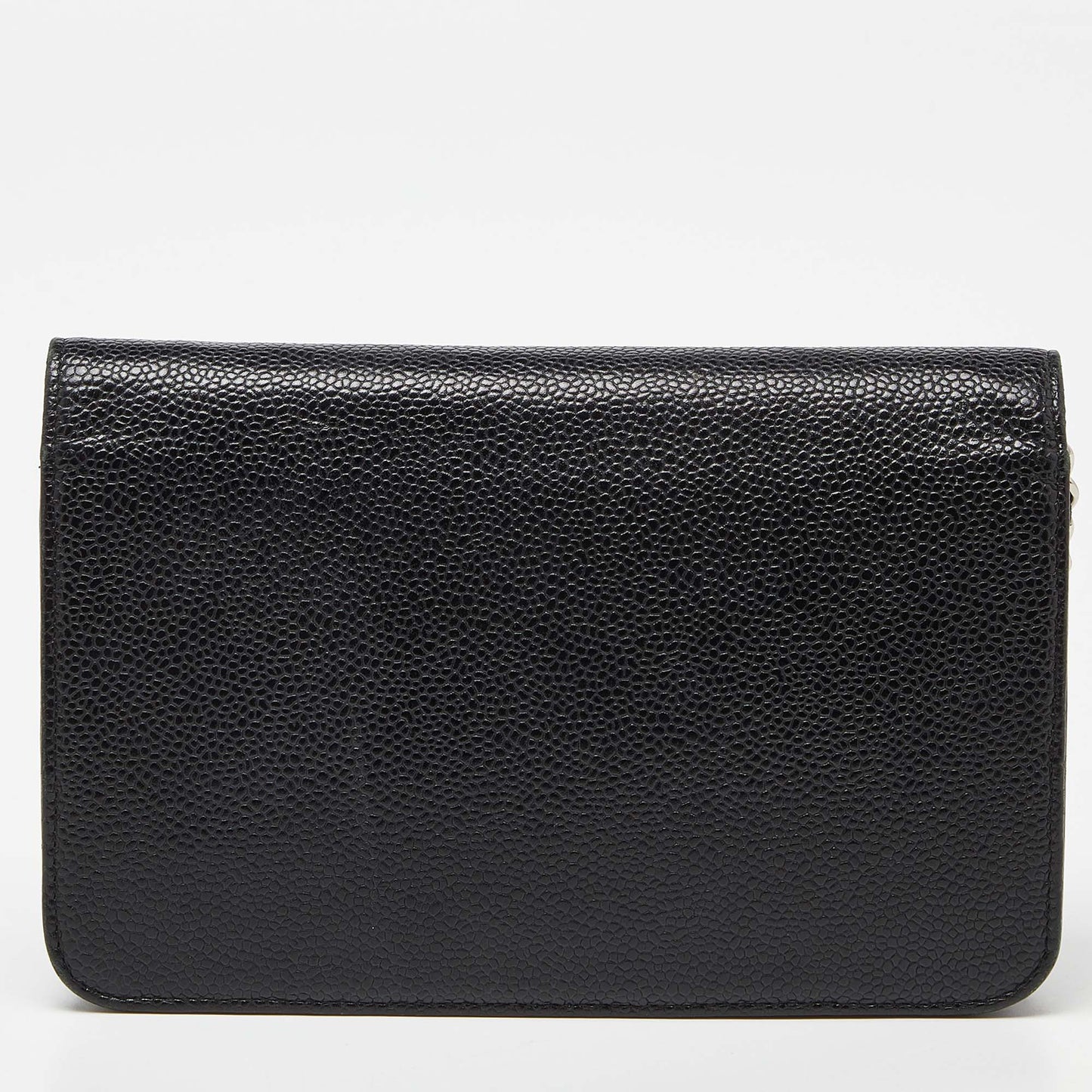 CHANEL Black Quilted Caviar Leather Classic Wallet On Chain