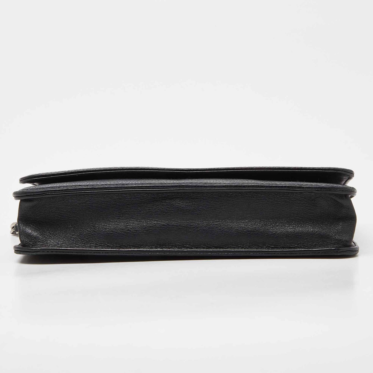 CHANEL Black Quilted Caviar Leather Classic Wallet On Chain