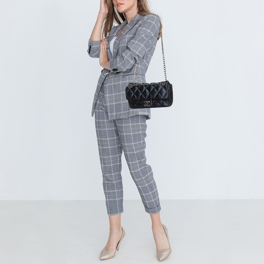 CHANEL Navy Blue Quilted Satin Medium Classic Single Flap Bag