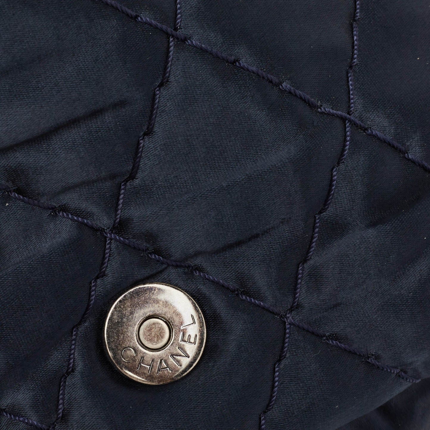 CHANEL Navy Blue Quilted Satin Medium Classic Single Flap Bag