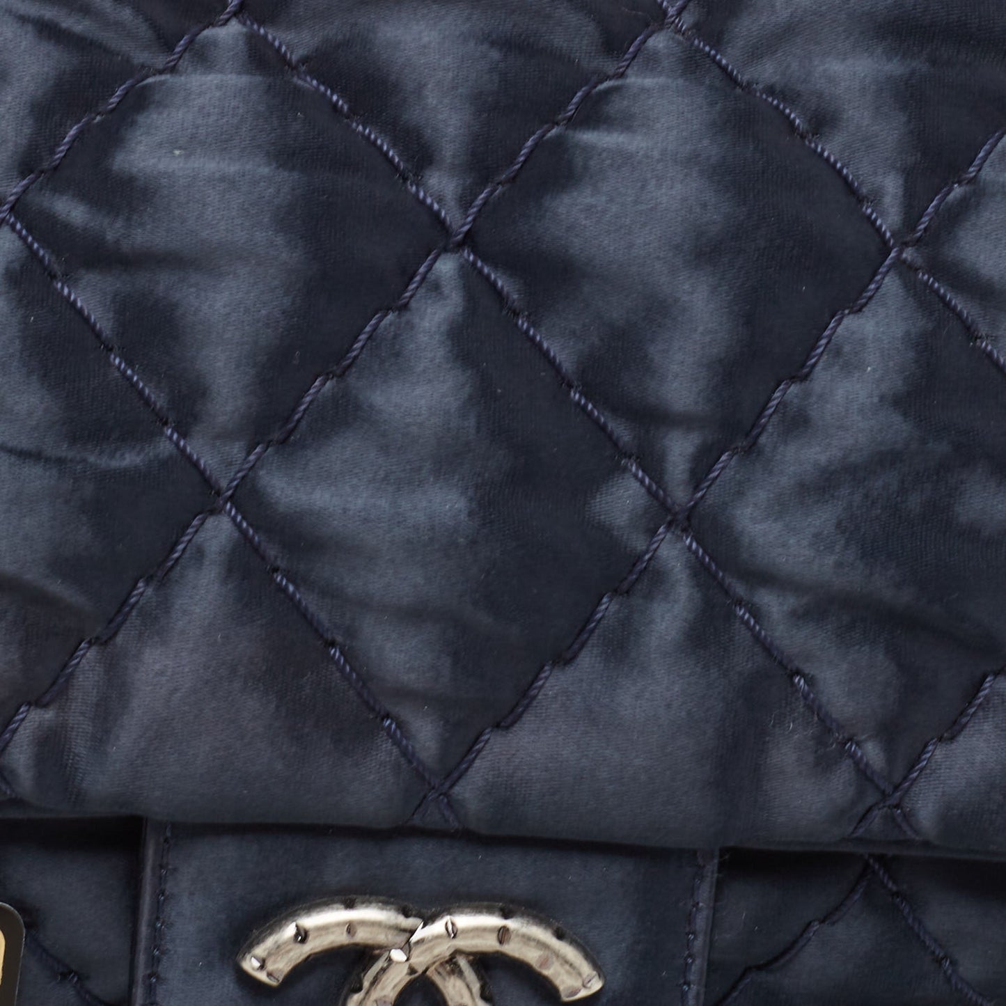 CHANEL Navy Blue Quilted Satin Medium Classic Single Flap Bag